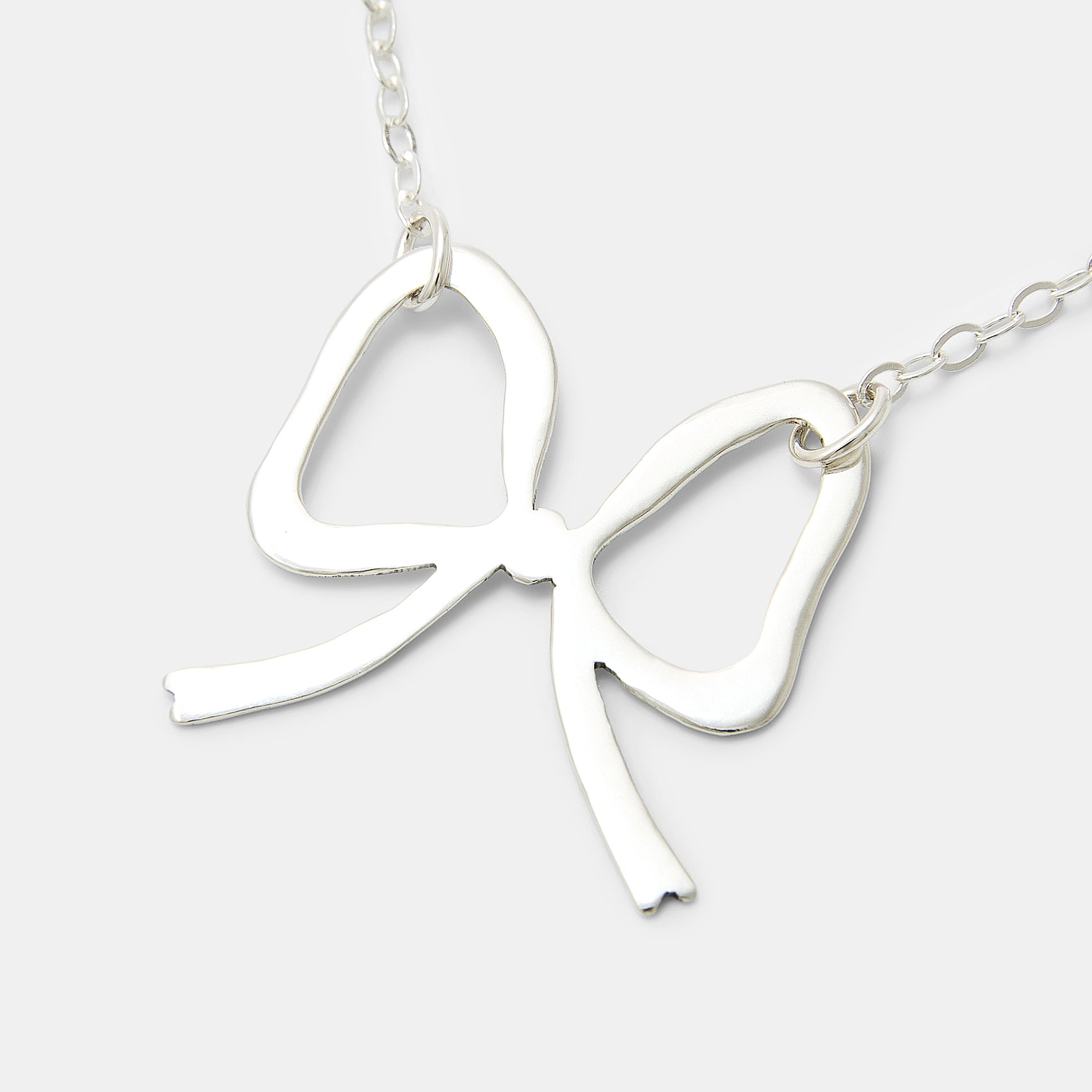 Ribbon Bow Sterling Silver Pendant Necklace