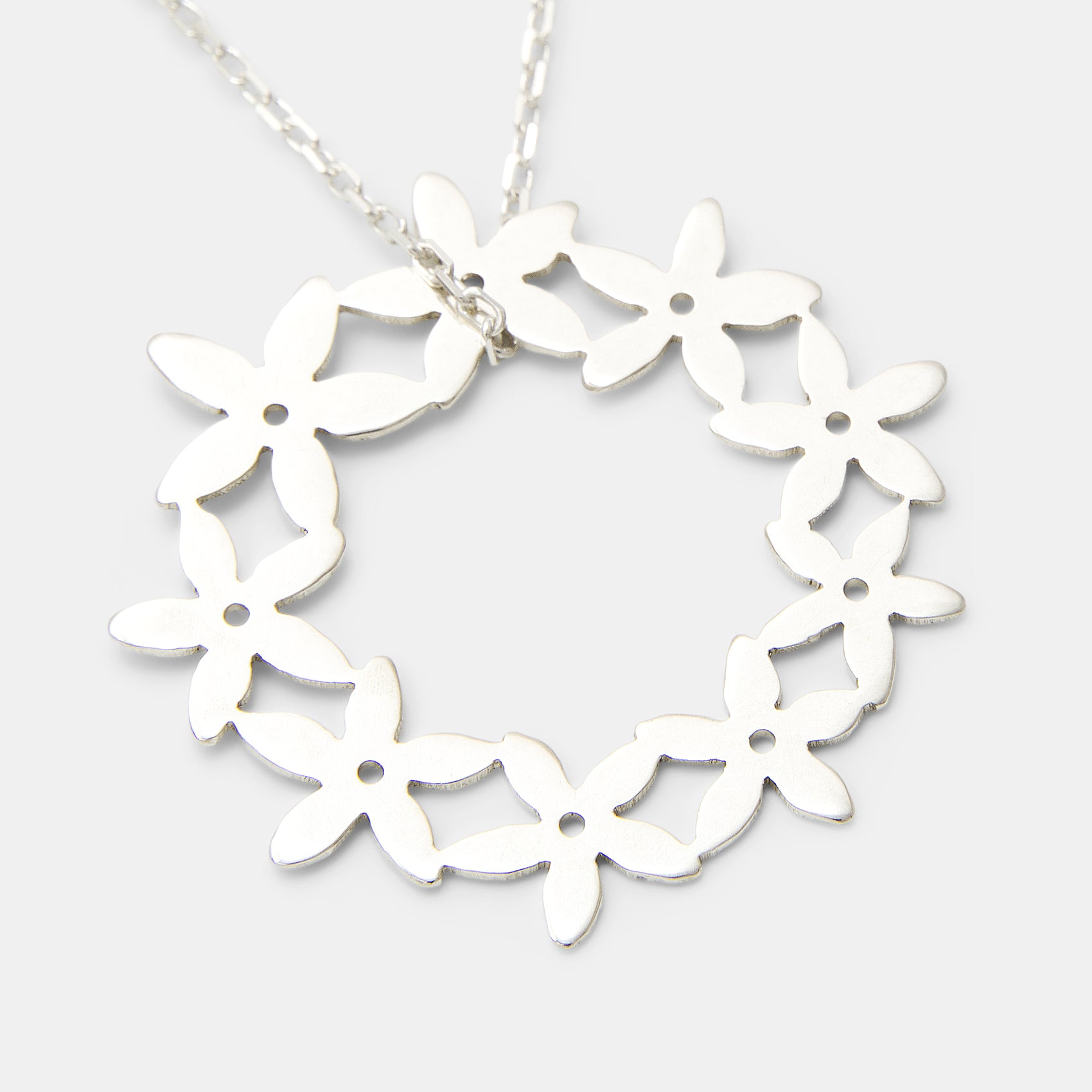 Flower Wreath Sterling Silver Pendant Necklace