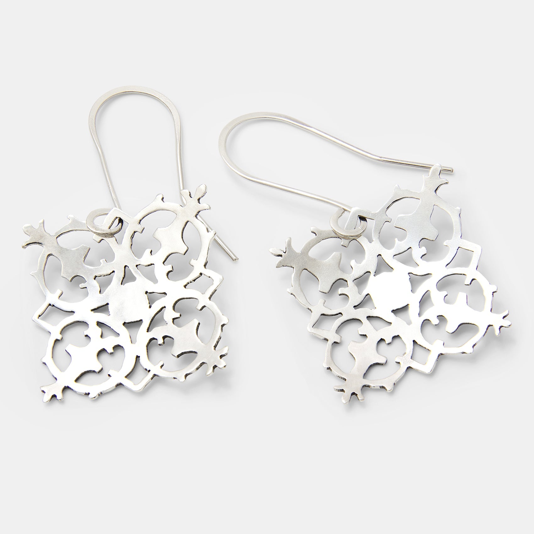 Fretwork Fine Squares Silver Dangle Earrings - Simone Walsh Jewellery Australia