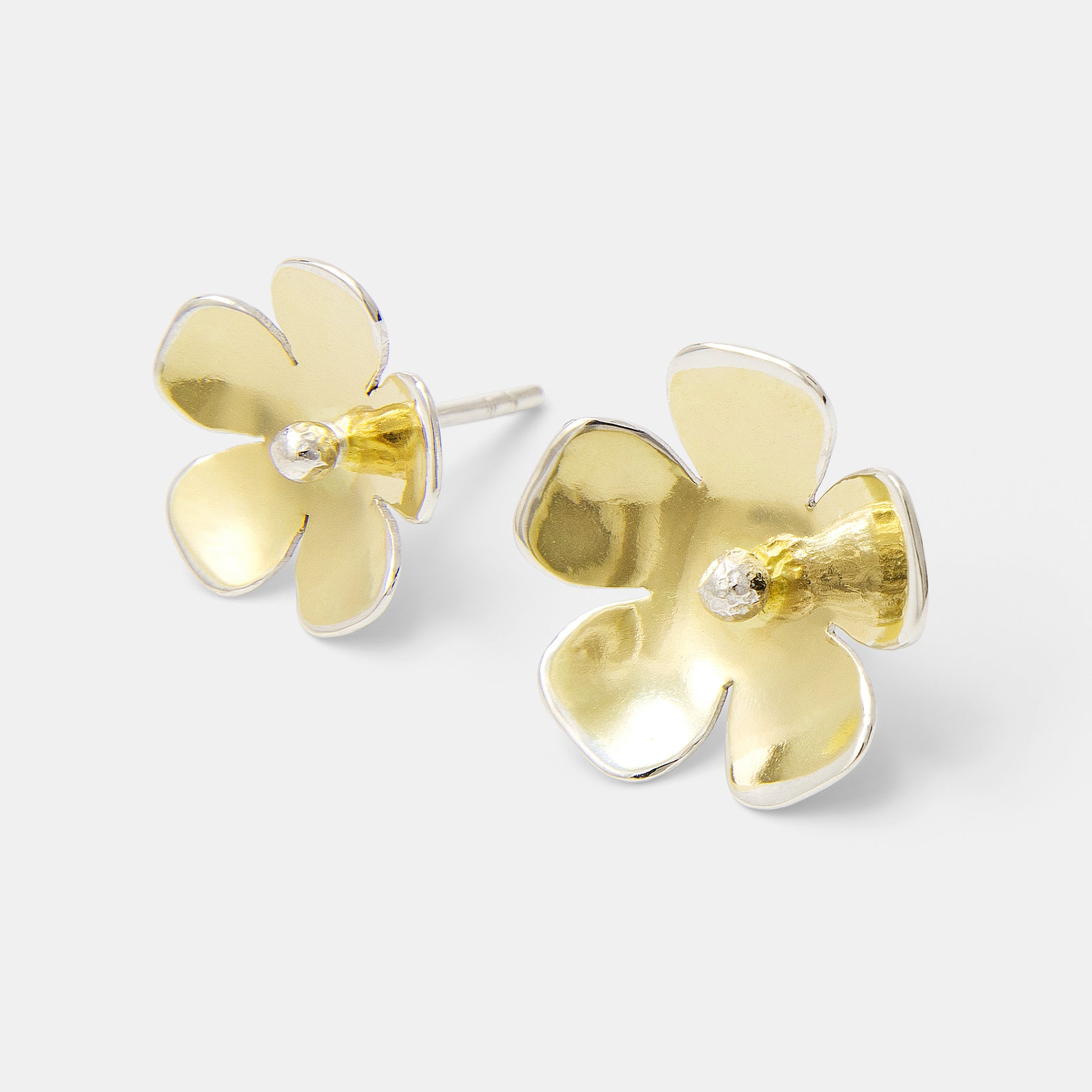 Mixed Metal Gold & Silver Flower Stud Earrings
