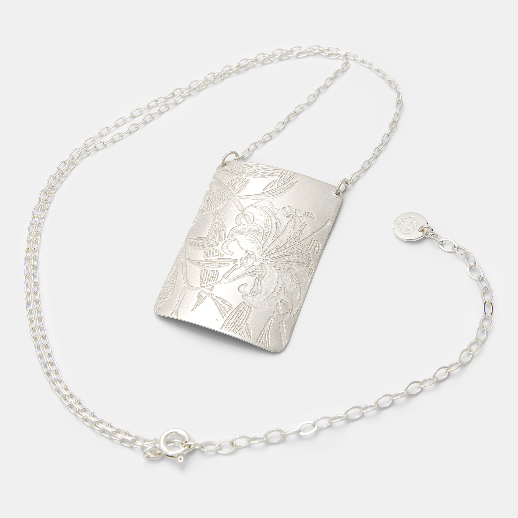 Lily Etched Silver Statement Pendant Necklace