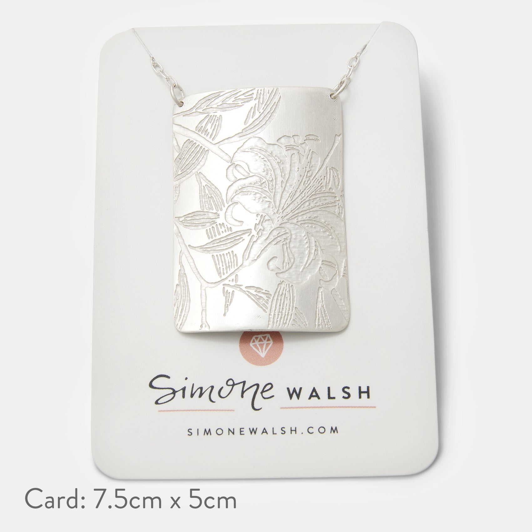 Lily Etched Silver Statement Pendant Necklace - Simone Walsh Jewellery Australia
