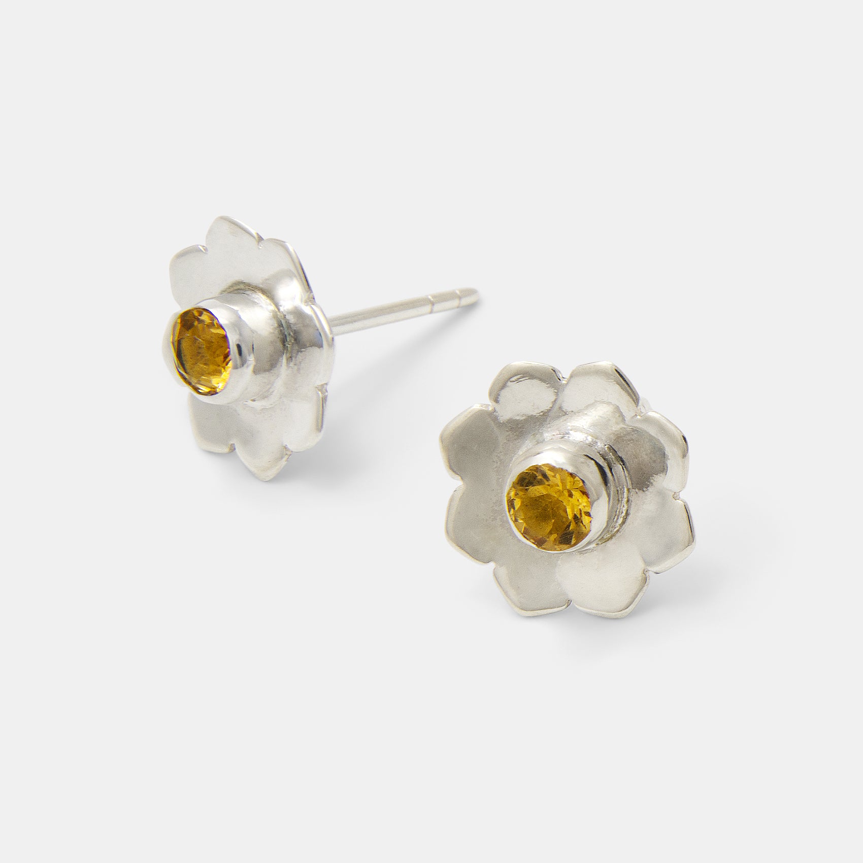 Mandala Flower Silver Stud Earrings with Golden Topaz