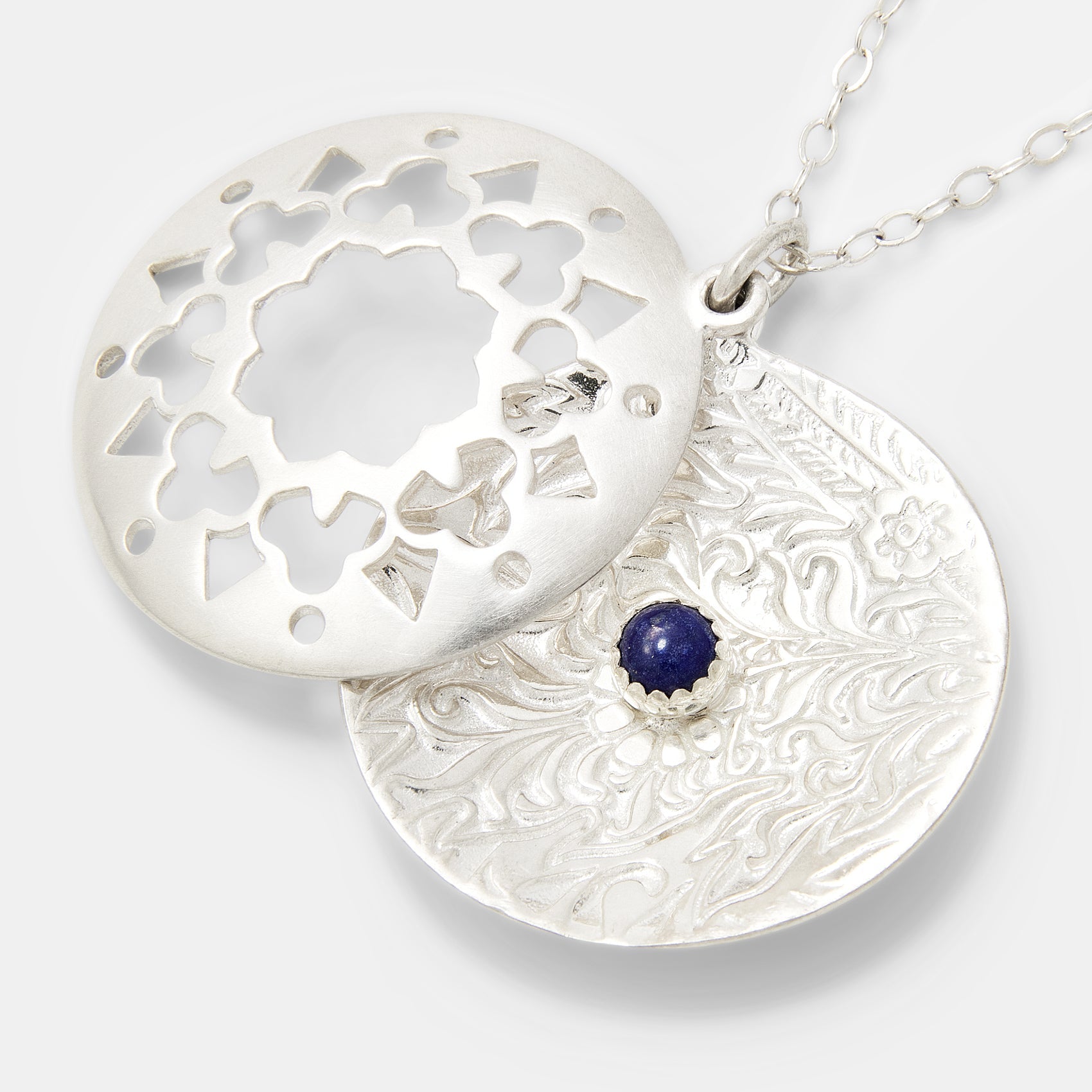 Mandala Silver Open Locket Necklace with Lapis Lazuli - Simone Walsh Jewellery Australia