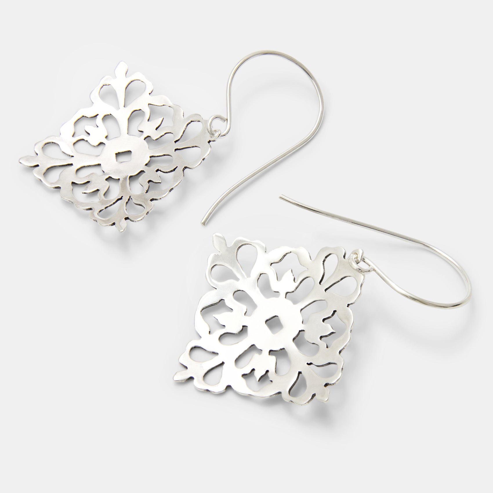 Fretwork Squares Sterling Silver Dangle Earrings