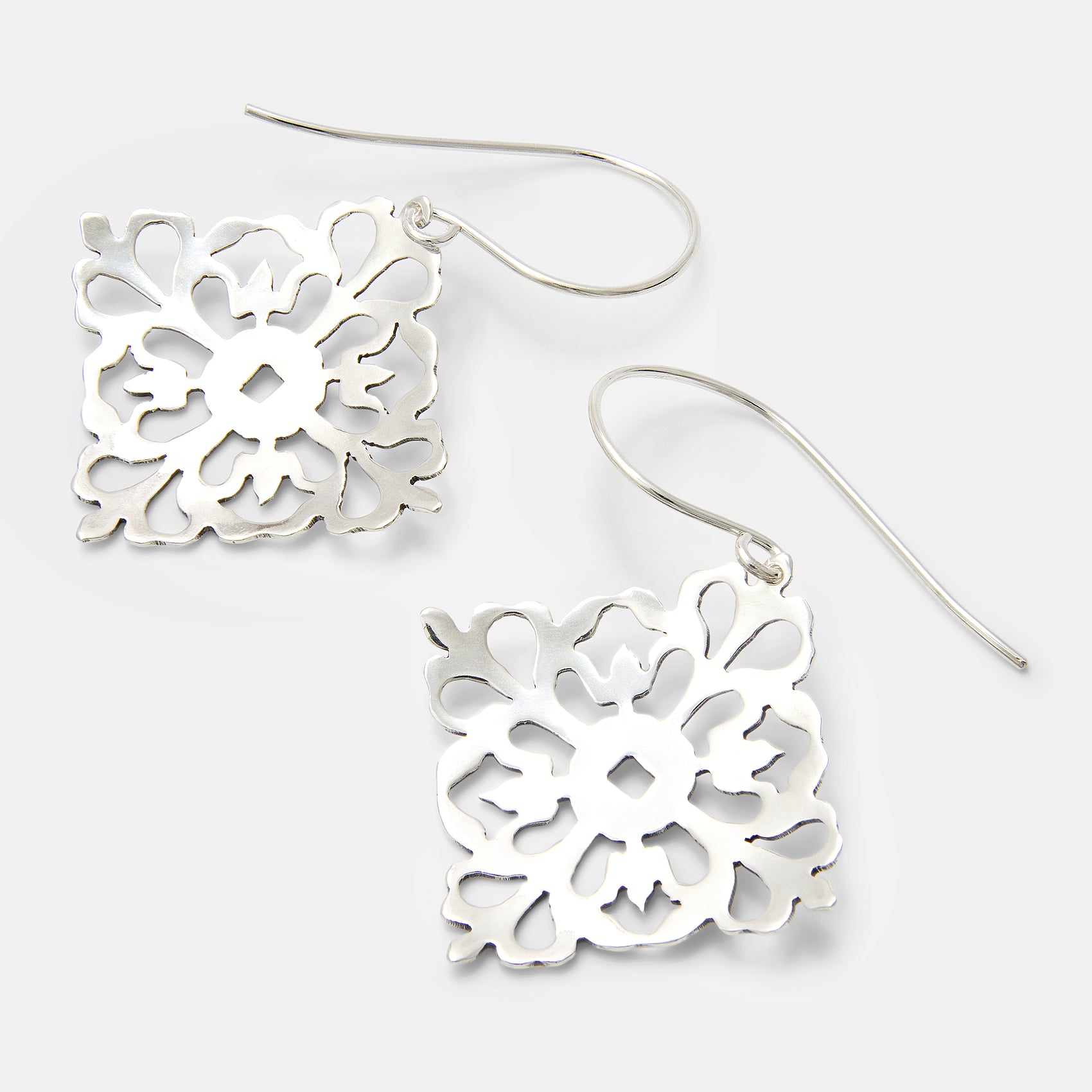 Fretwork Squares Sterling Silver Dangle Earrings