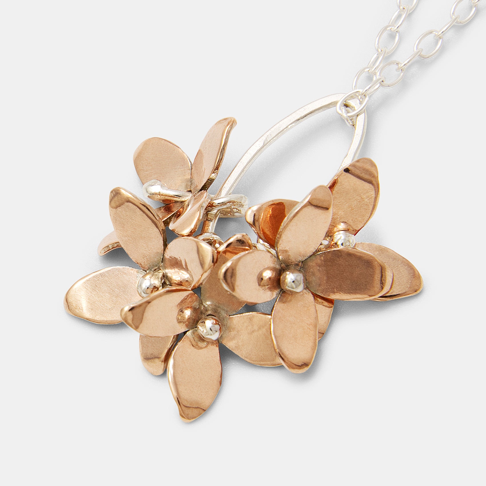 Shakudō Flowers Sterling Silver Pendant Necklace