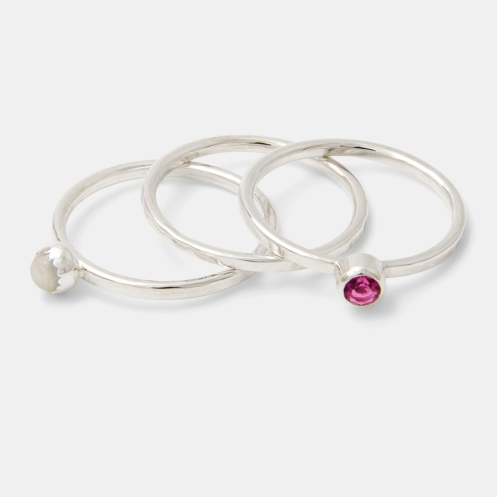 Silver Stacking Rings Set: Ruby & Moonstone - Simone Walsh Jewellery Australia