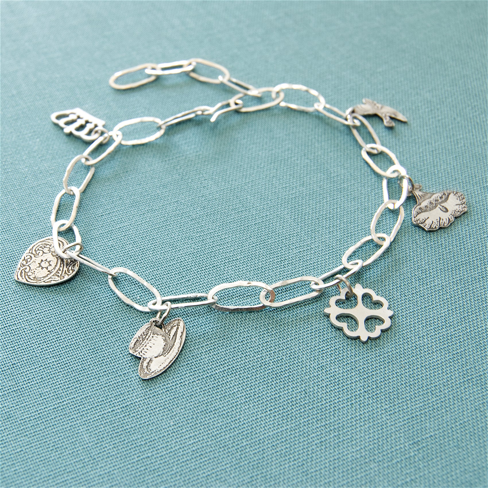 Victorian Handmade Sterling Silver Charm Bracelet