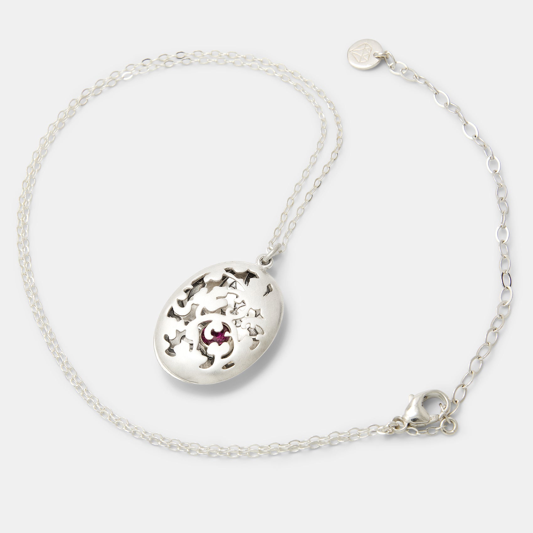 Victorian Silver Open Locket Necklace with Ruby Gem - Simone Walsh Jewellery Australia