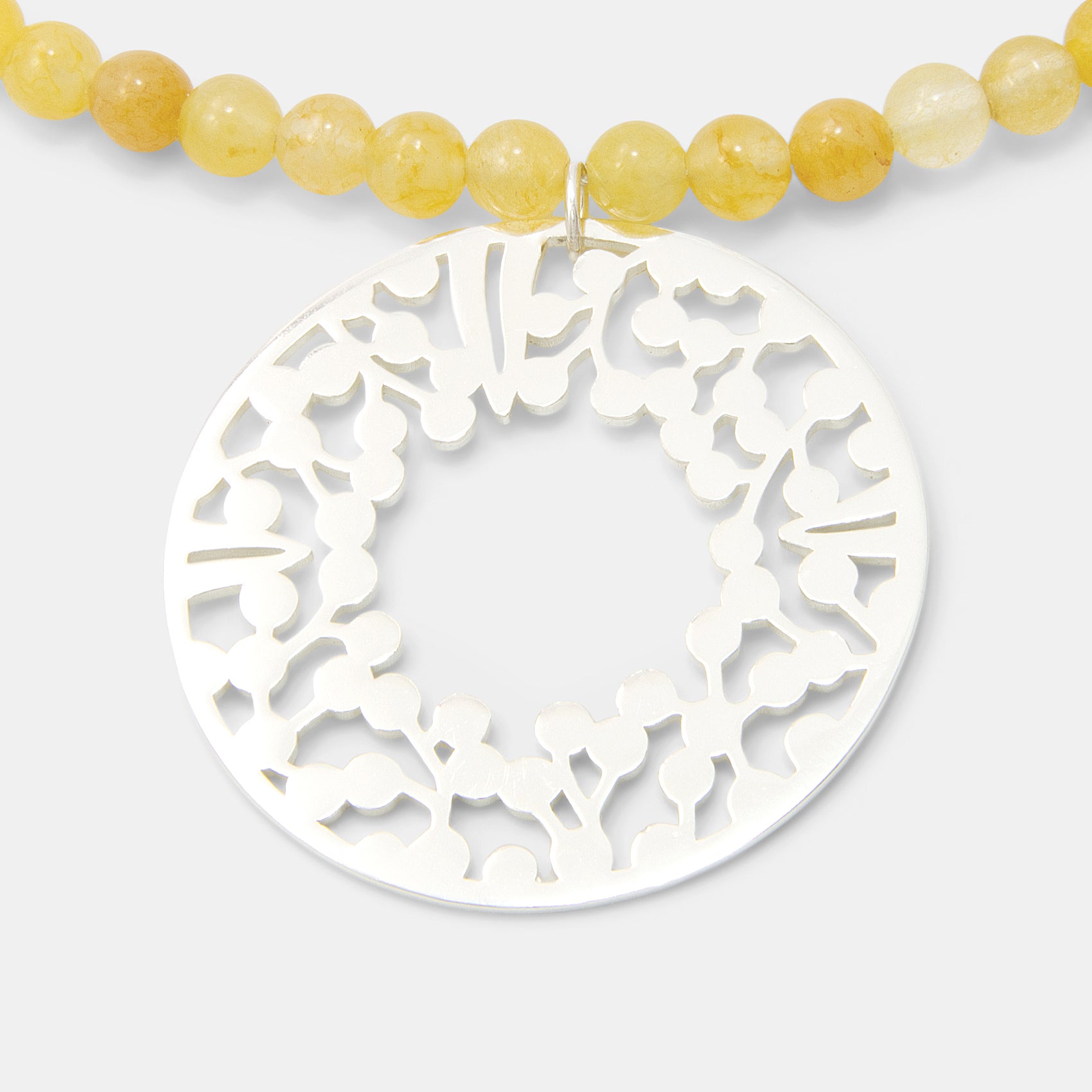 Wattle Wreath Silver & Golden Jade Beaded Necklace