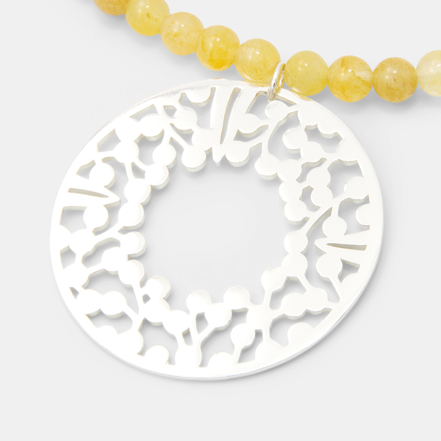 Wattle Wreath Silver & Golden Jade Beaded Necklace