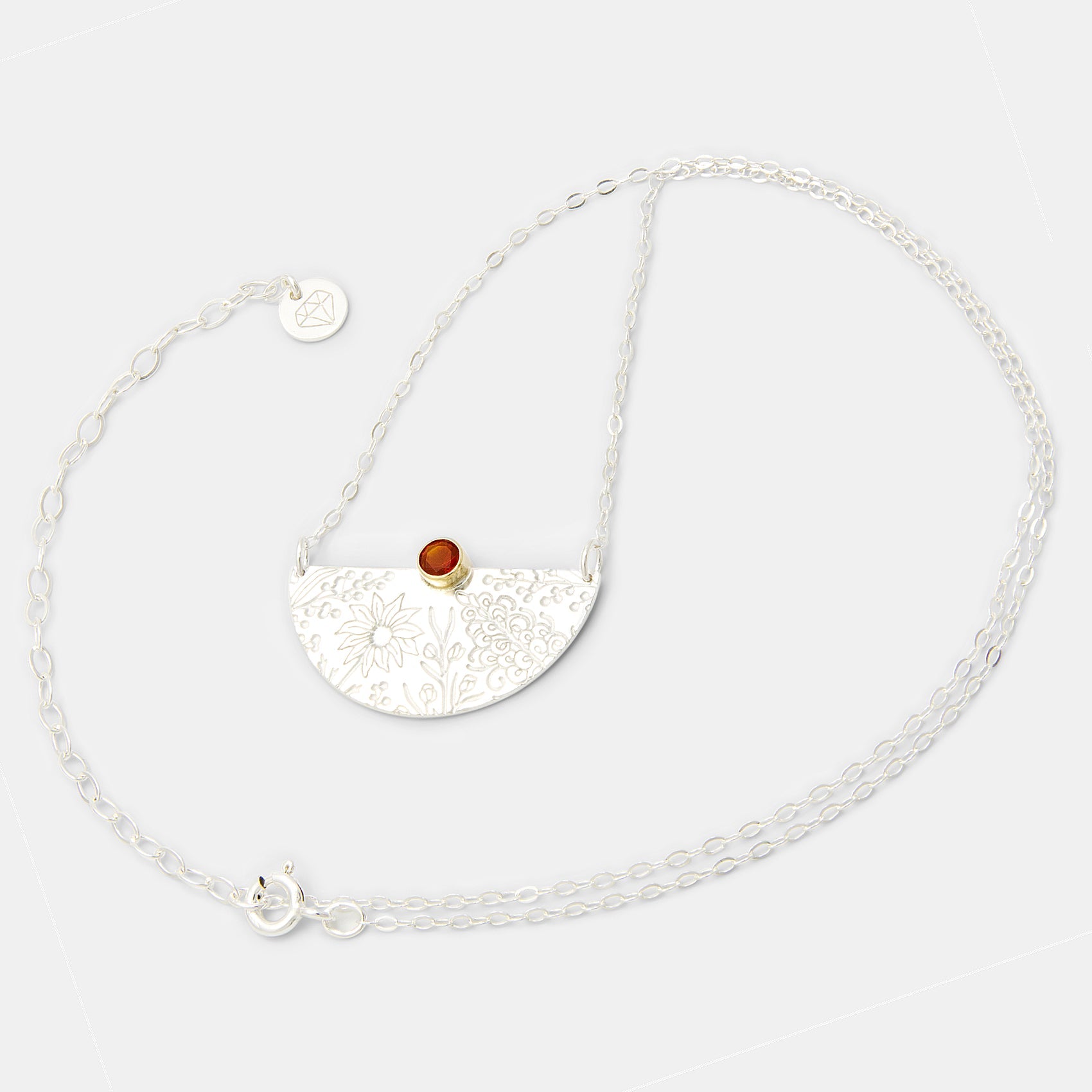 Australian Flora Half Pattern & Fire Opal Necklace - Simone Walsh Jewellery Australia