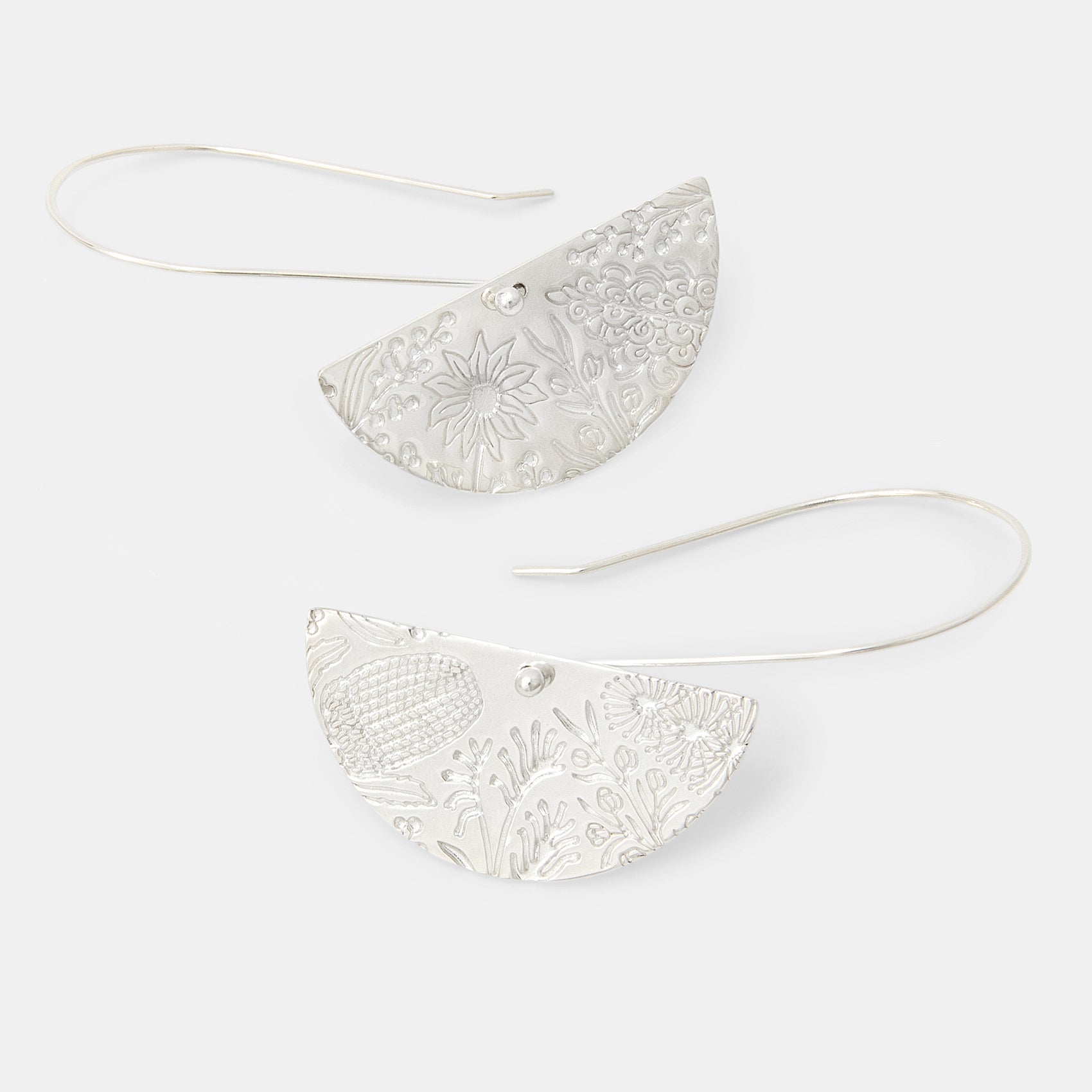 Australian Flora Half Pattern Silver Dangle Earrings - Simone Walsh Jewellery Australia