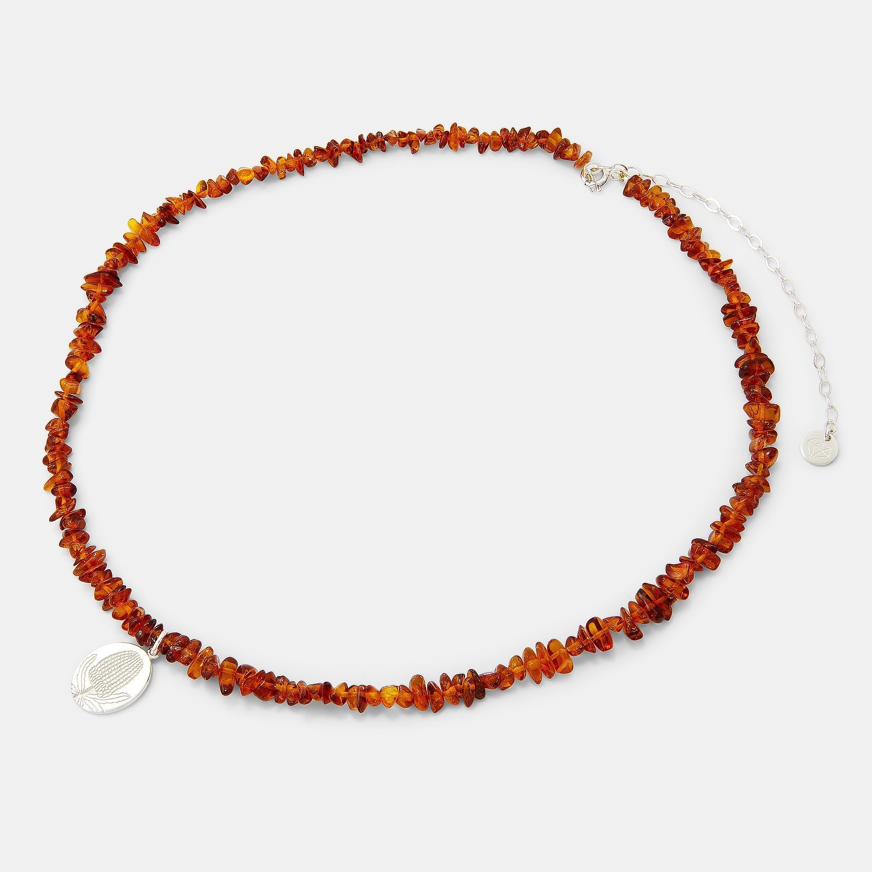 Banksia Oval on Amber Beaded Necklace - Simone Walsh Jewellery Australia