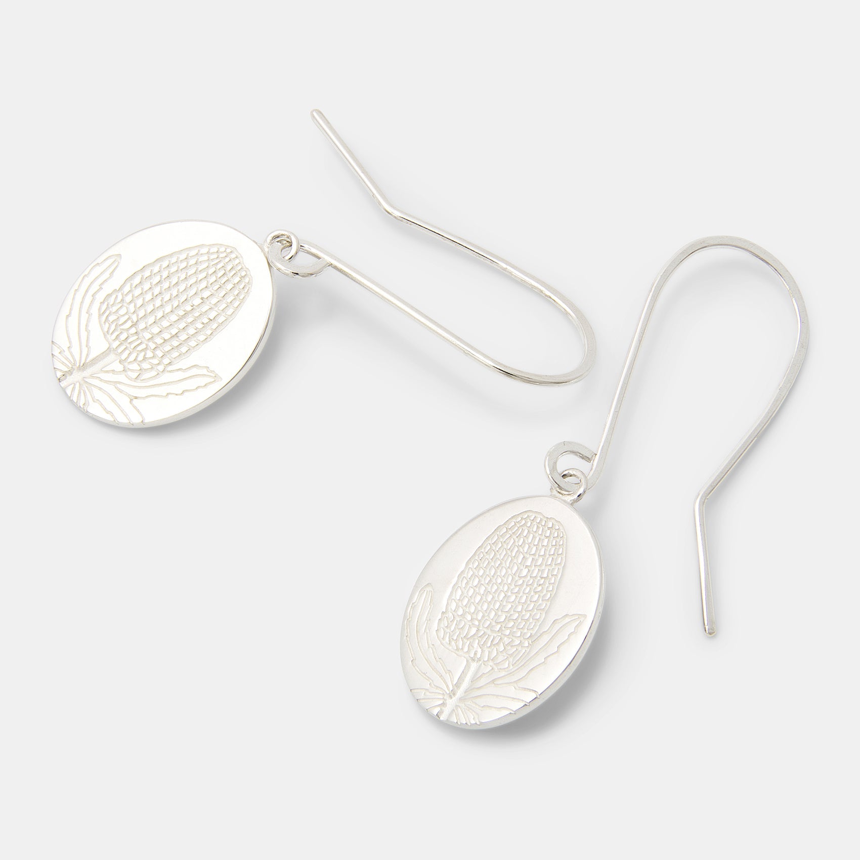 Banksia Oval Silver Drop Earrings - Simone Walsh Jewellery Australia