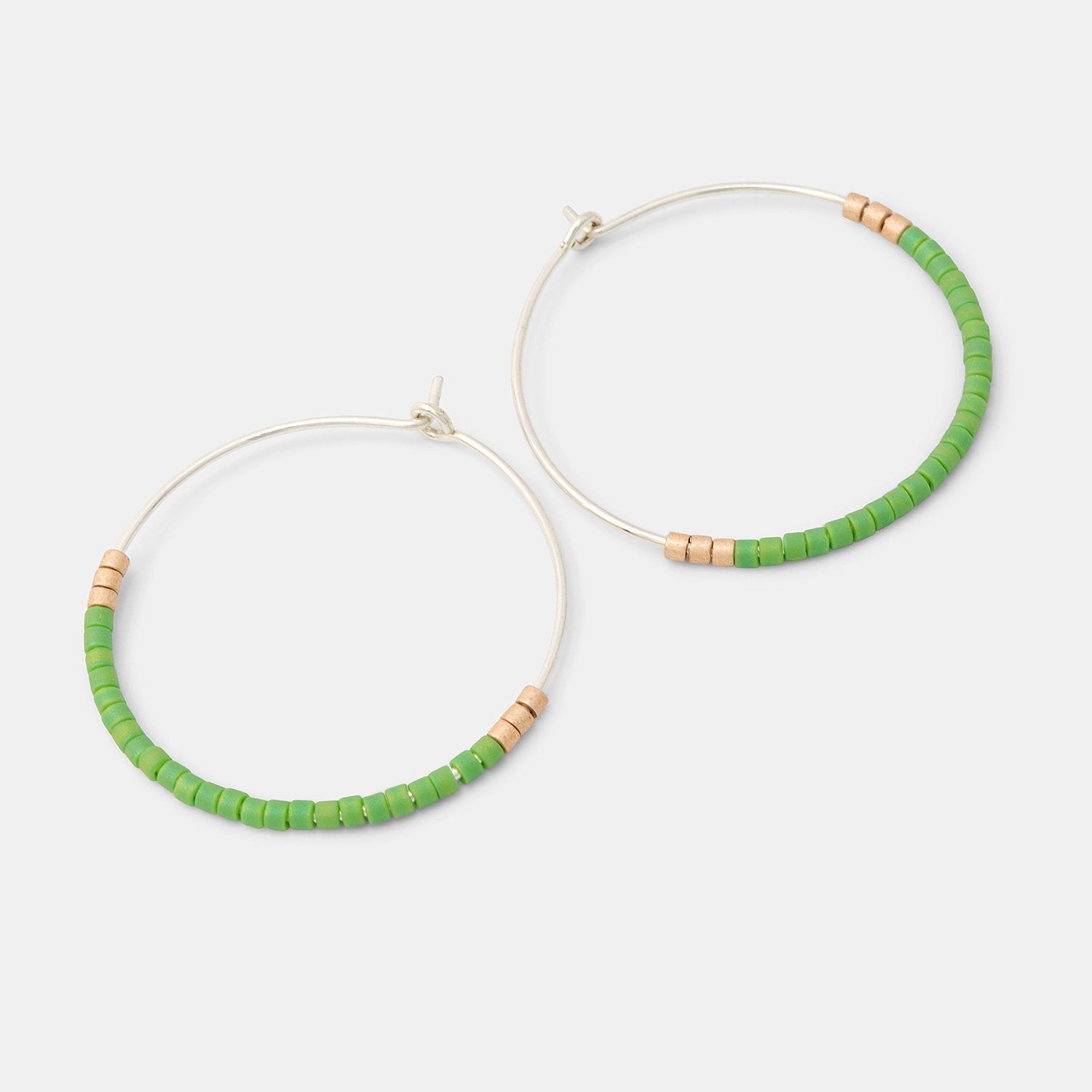 Beaded hoop earrings: green & gold - Simone Walsh Jewellery Australia