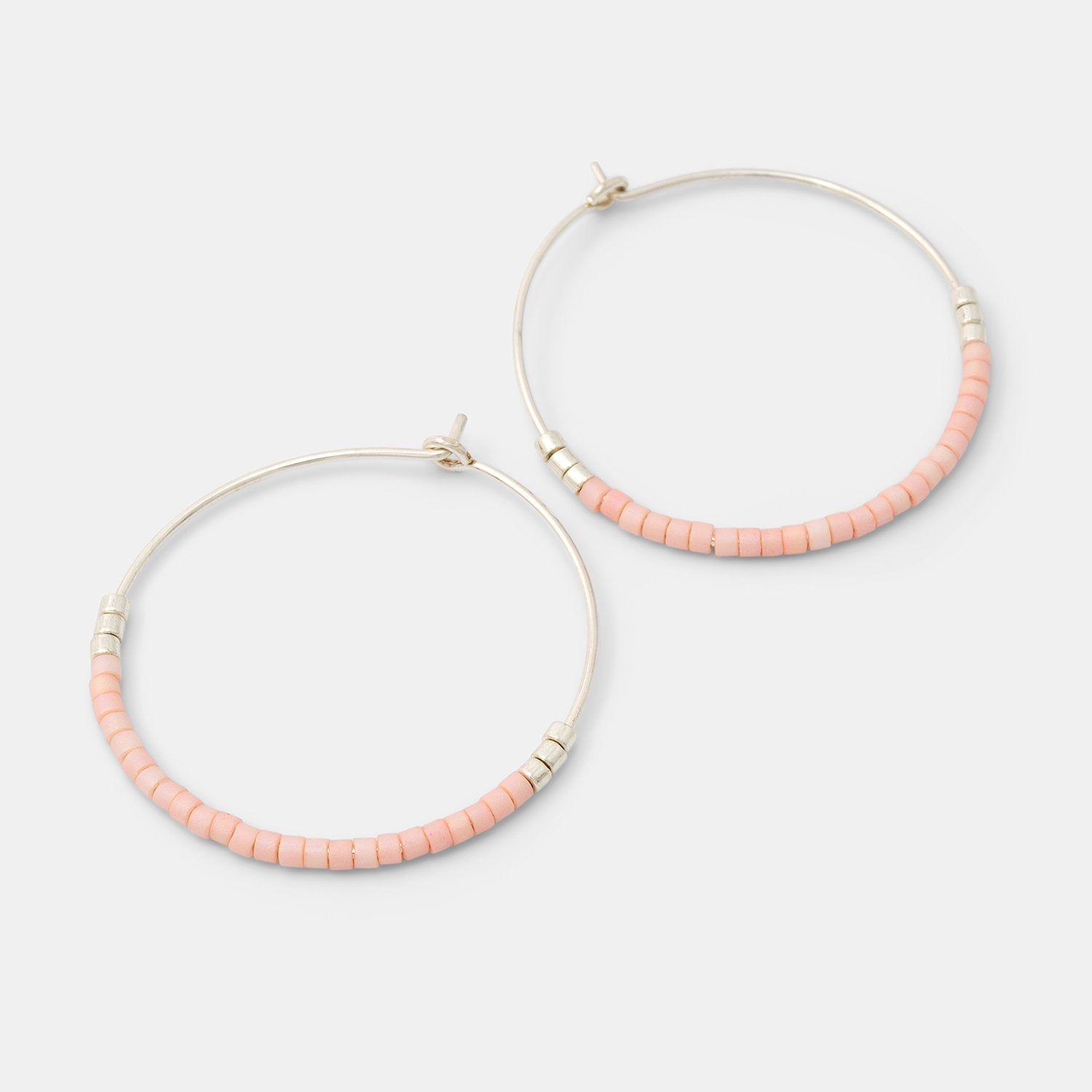 Beaded hoop earrings: pink & silver - Simone Walsh Jewellery Australia