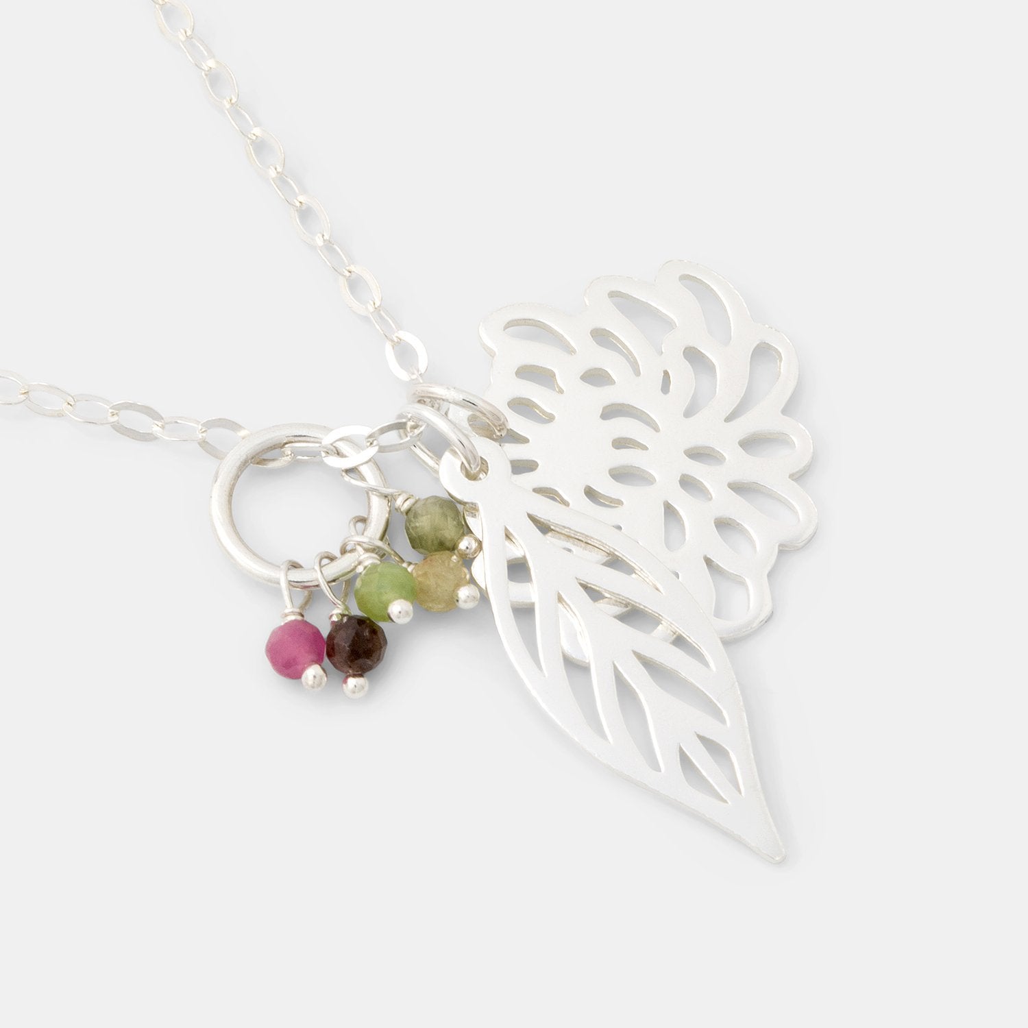 Chrysanthemum, leaf & tourmaline necklace - Simone Walsh Jewellery Australia