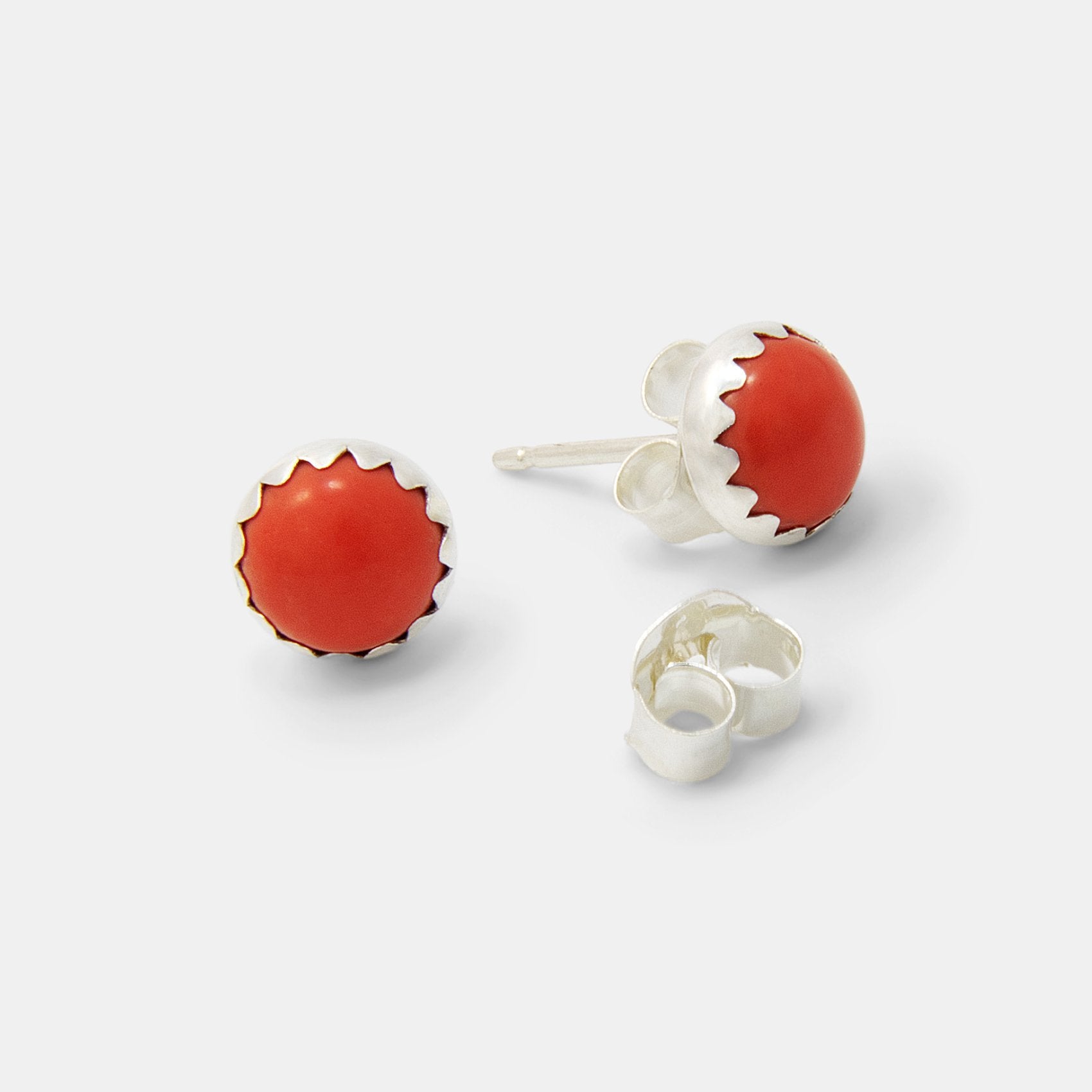 Coral gem silver stud earrings - Simone Walsh Jewellery Australia