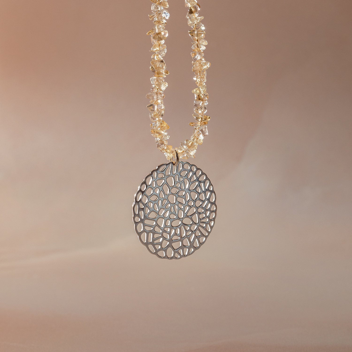 Coral pendant on citrine beaded necklace - Simone Walsh Jewellery Australia