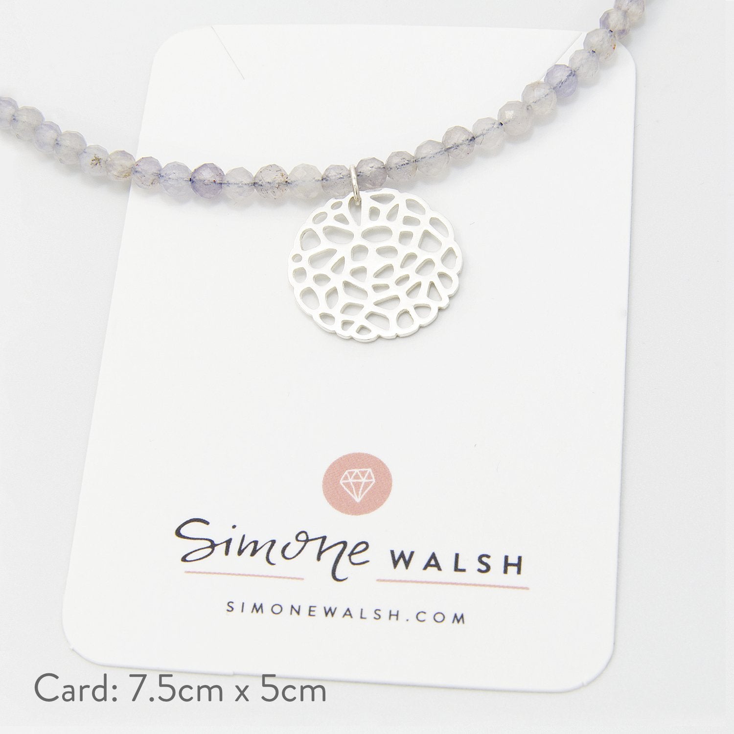 Coral pendant on iolite beaded necklace - Simone Walsh Jewellery Australia