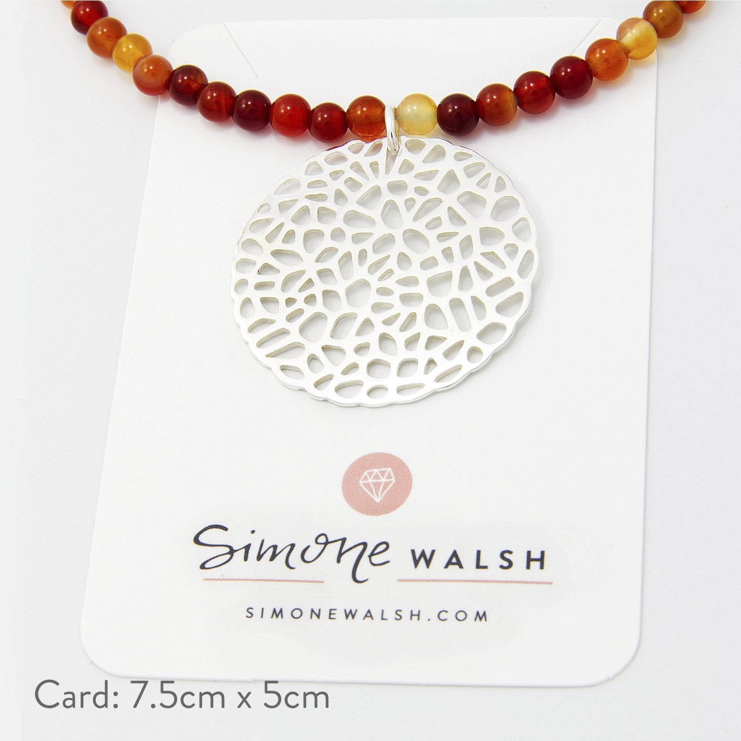 Coral pendant on red agate beaded necklace - Simone Walsh Jewellery Australia
