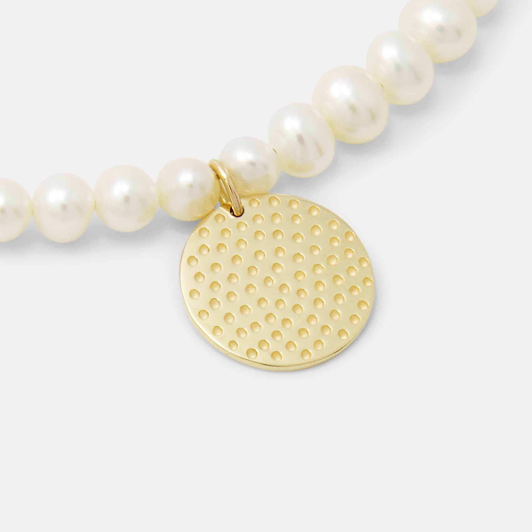 Dots texture solid gold pendant on pearls - Simone Walsh Jewellery Australia