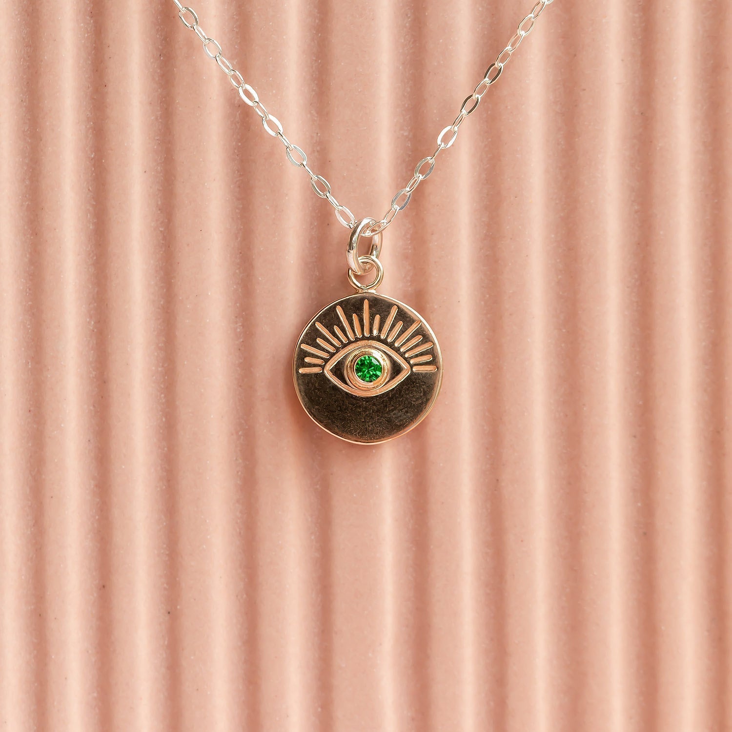 Eye & tsavorite solid gold amulet necklace - Simone Walsh Jewellery Australia