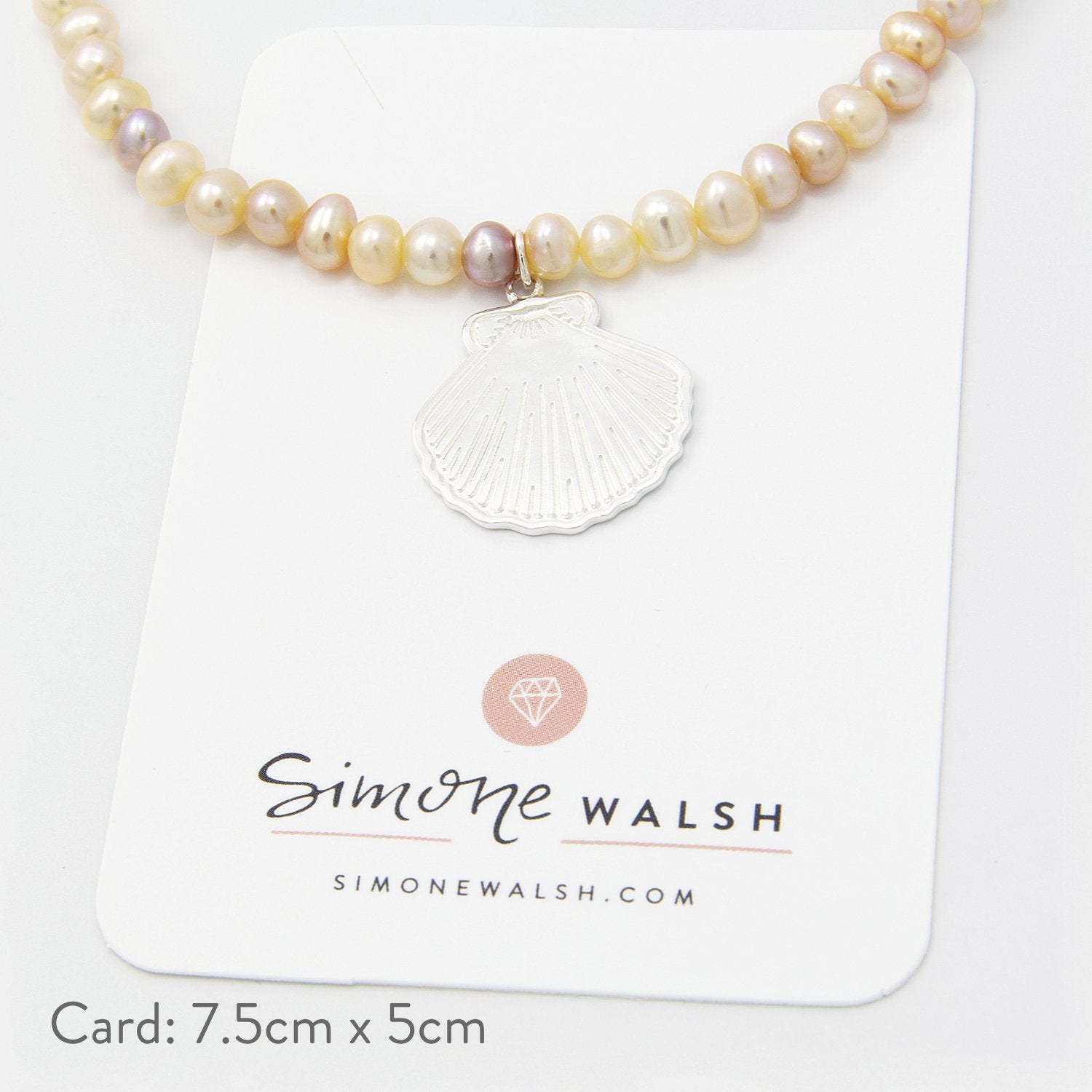 Fan shell pendant on peach pearl necklace - Simone Walsh Jewellery Australia