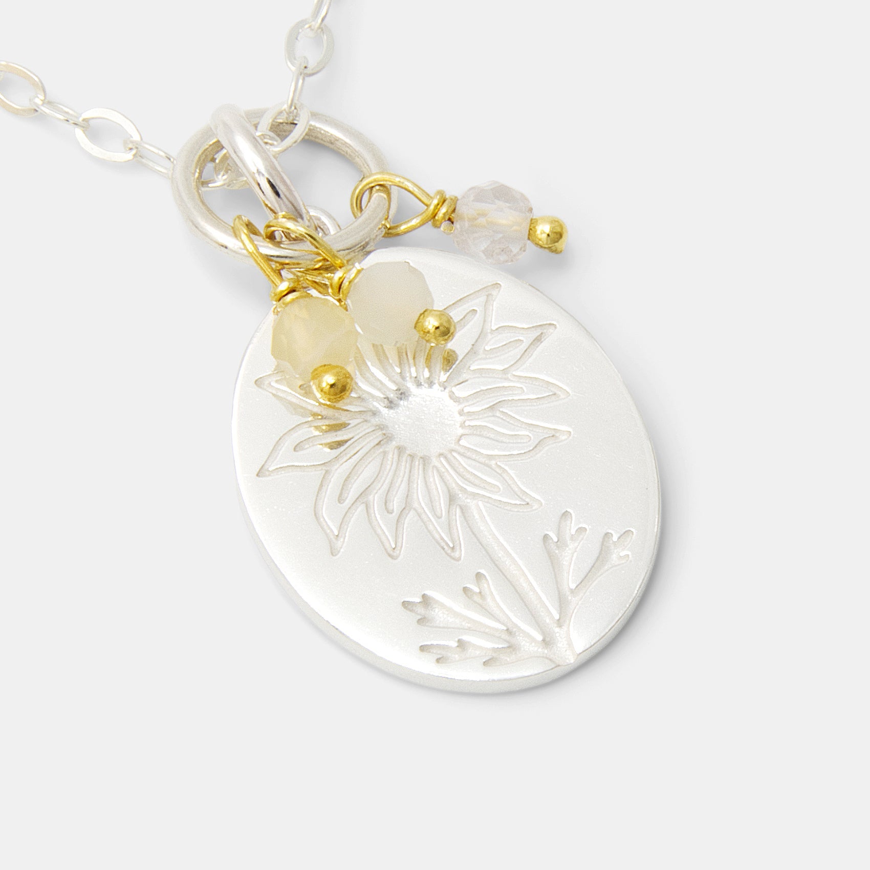 Flannel Flower Oval & White Opals Necklace - Simone Walsh Jewellery Australia