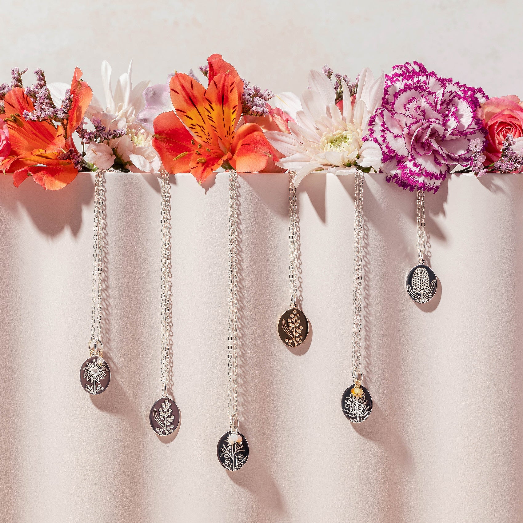 Flannel Flower Oval & White Opals Necklace - Simone Walsh Jewellery Australia