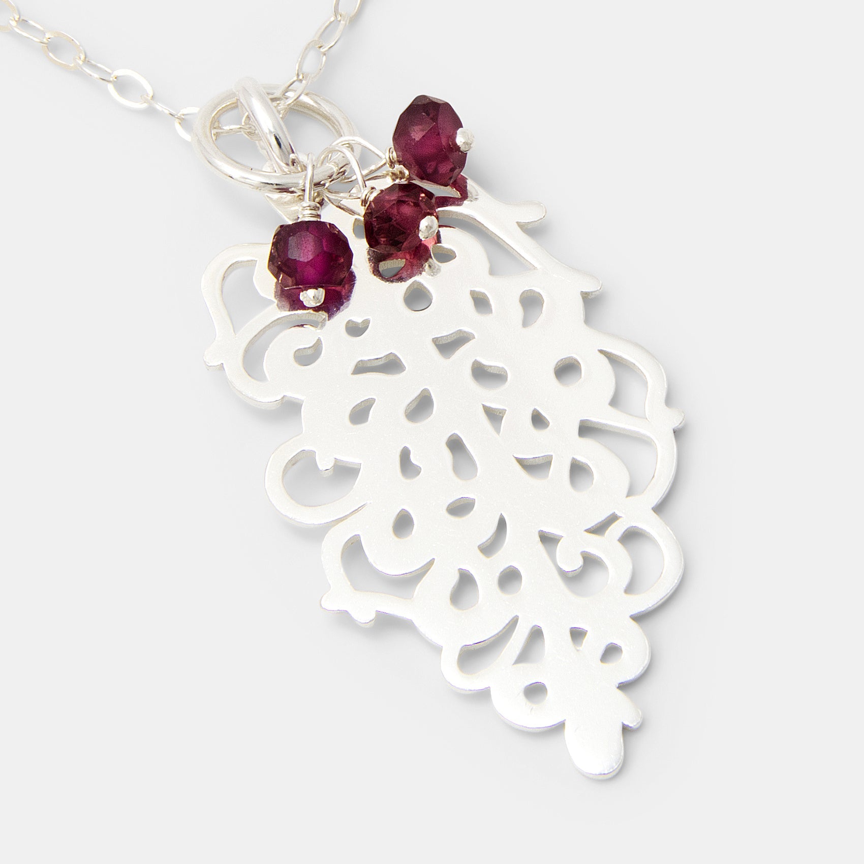 Grevillea Necklace with Garnets Silver Native Flower Pendant