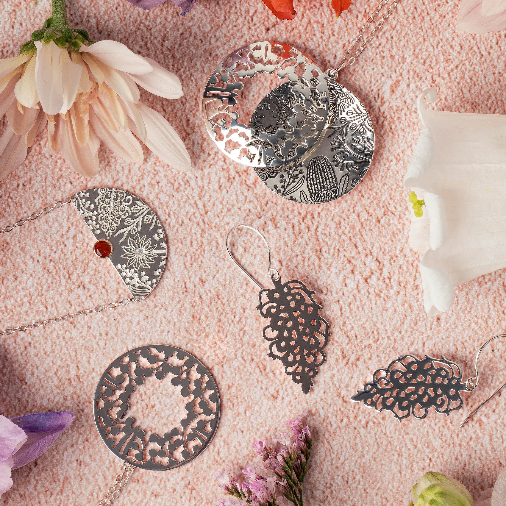 Grevillea Flower Silver Dangle Earrings - Simone Walsh Jewellery Australia