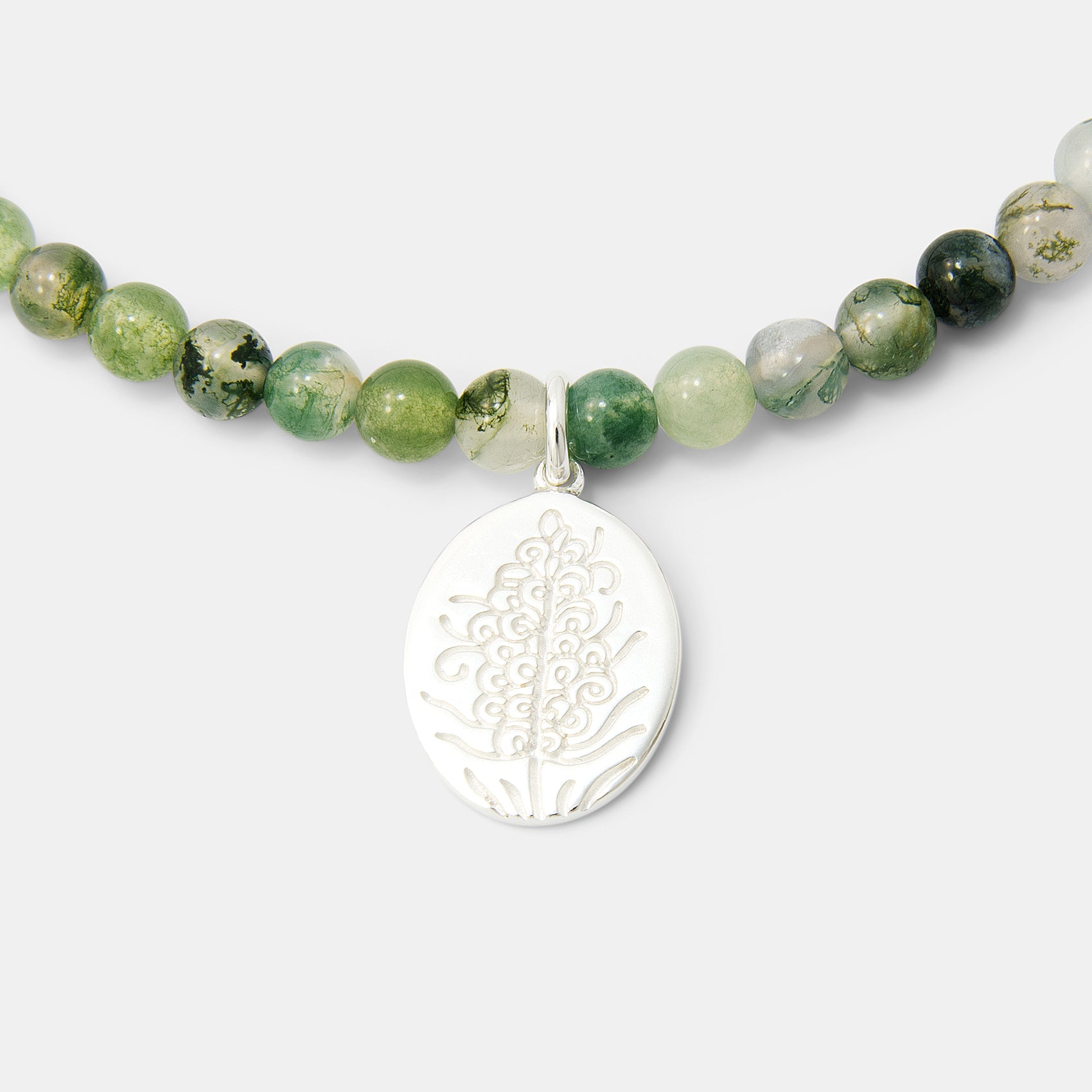 Grevillea Oval on Moss Agate Beaded Necklace - Simone Walsh Jewellery Australia