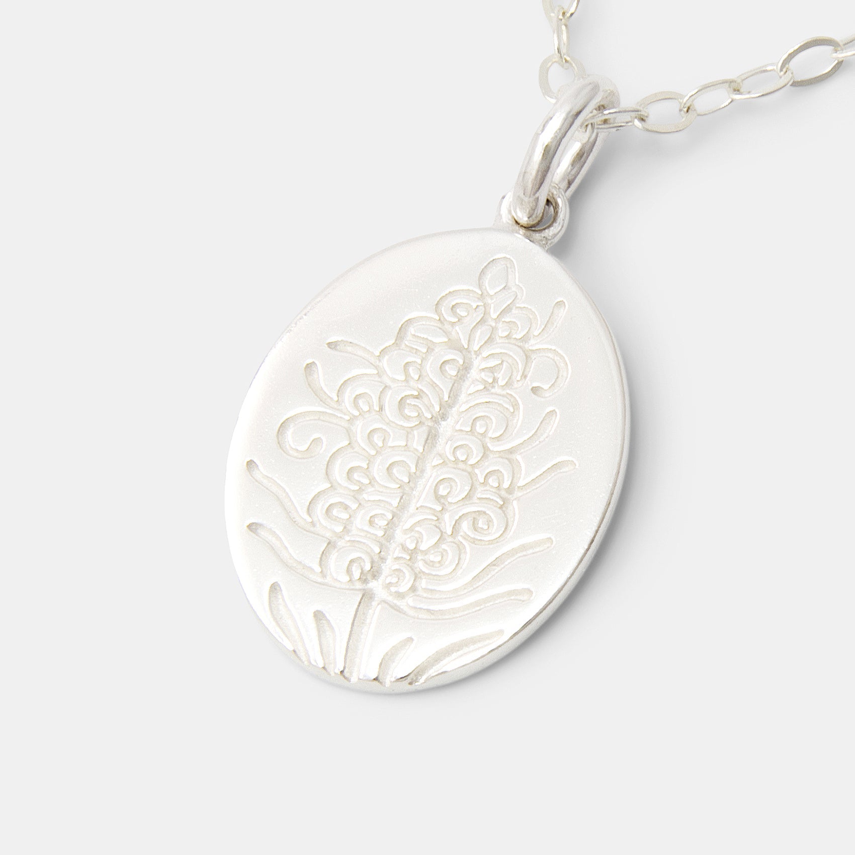 Grevillea Oval Silver Pendant Necklace - Simone Walsh Jewellery Australia