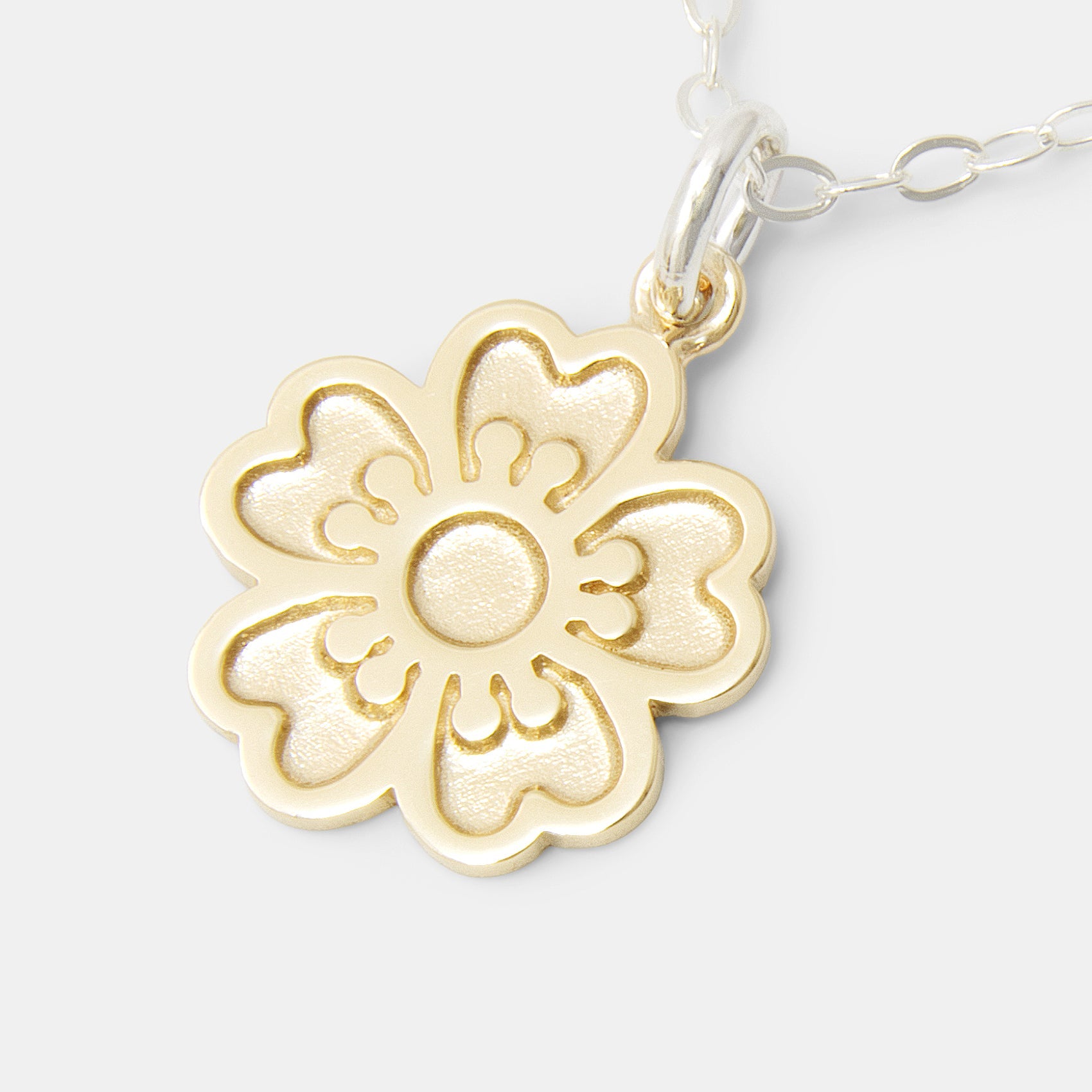 Guinea Flower Solid Gold Pendant on Silver Necklace - Simone Walsh Jewellery Australia