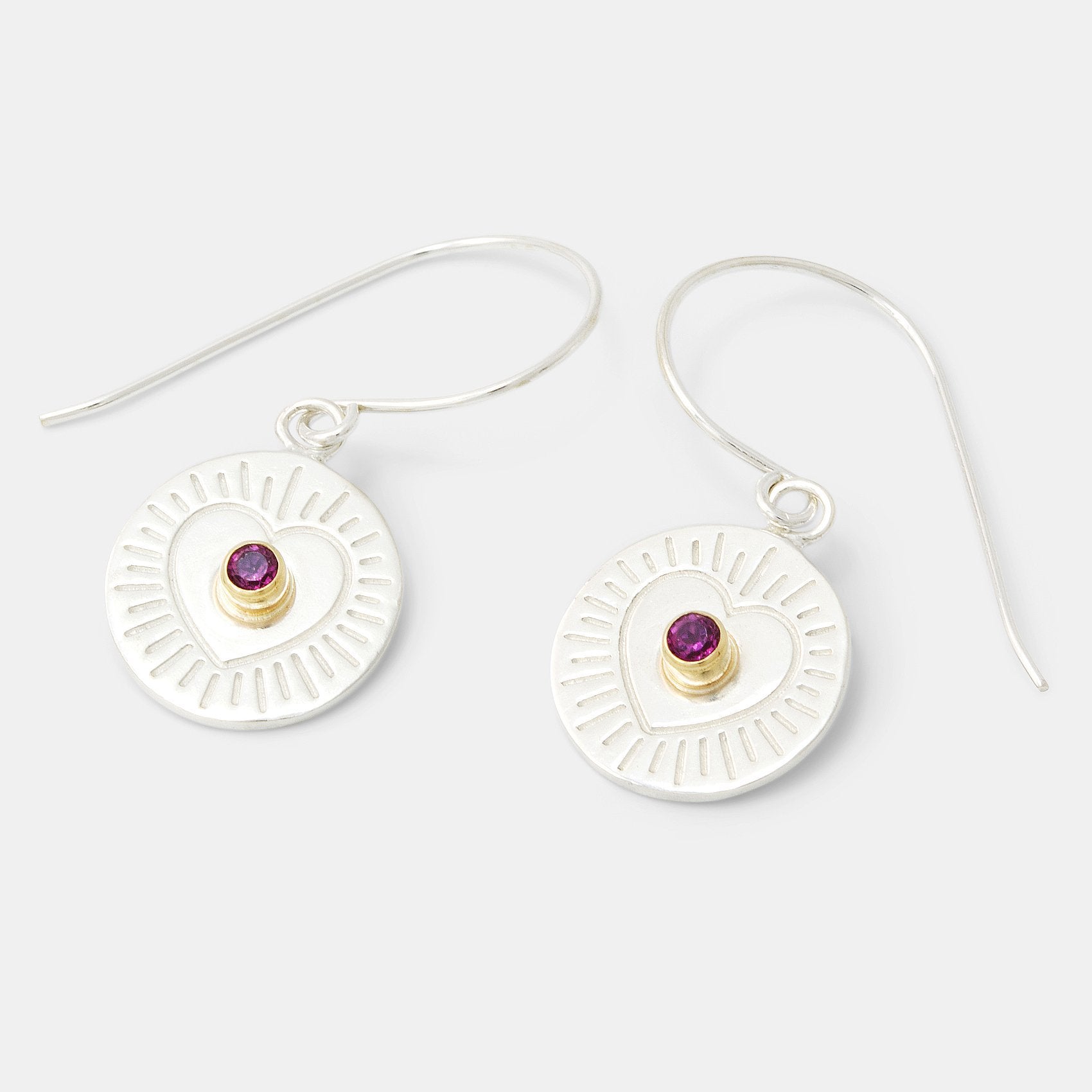 Heart & rose garnet amulet drop earrings - Simone Walsh Jewellery Australia