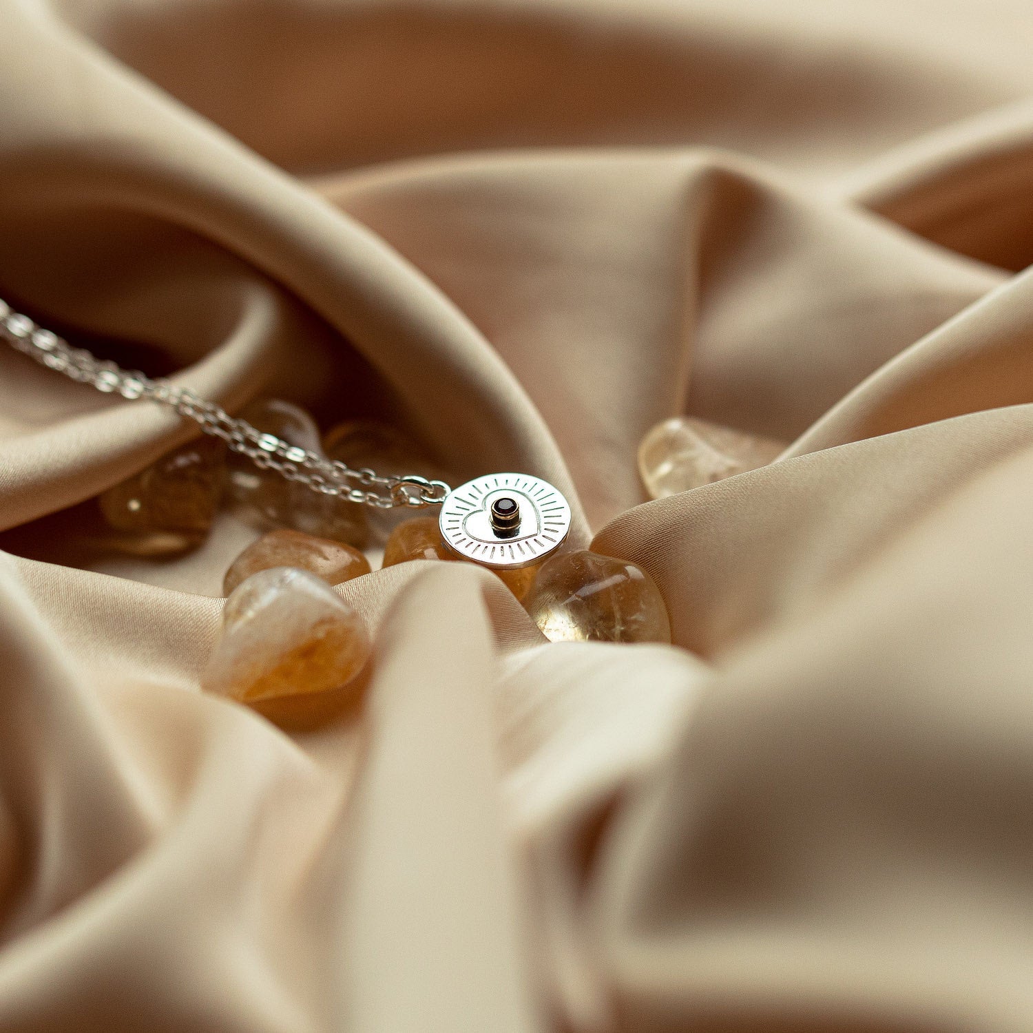 Heart & rose garnet amulet silver necklace - Simone Walsh Jewellery Australia