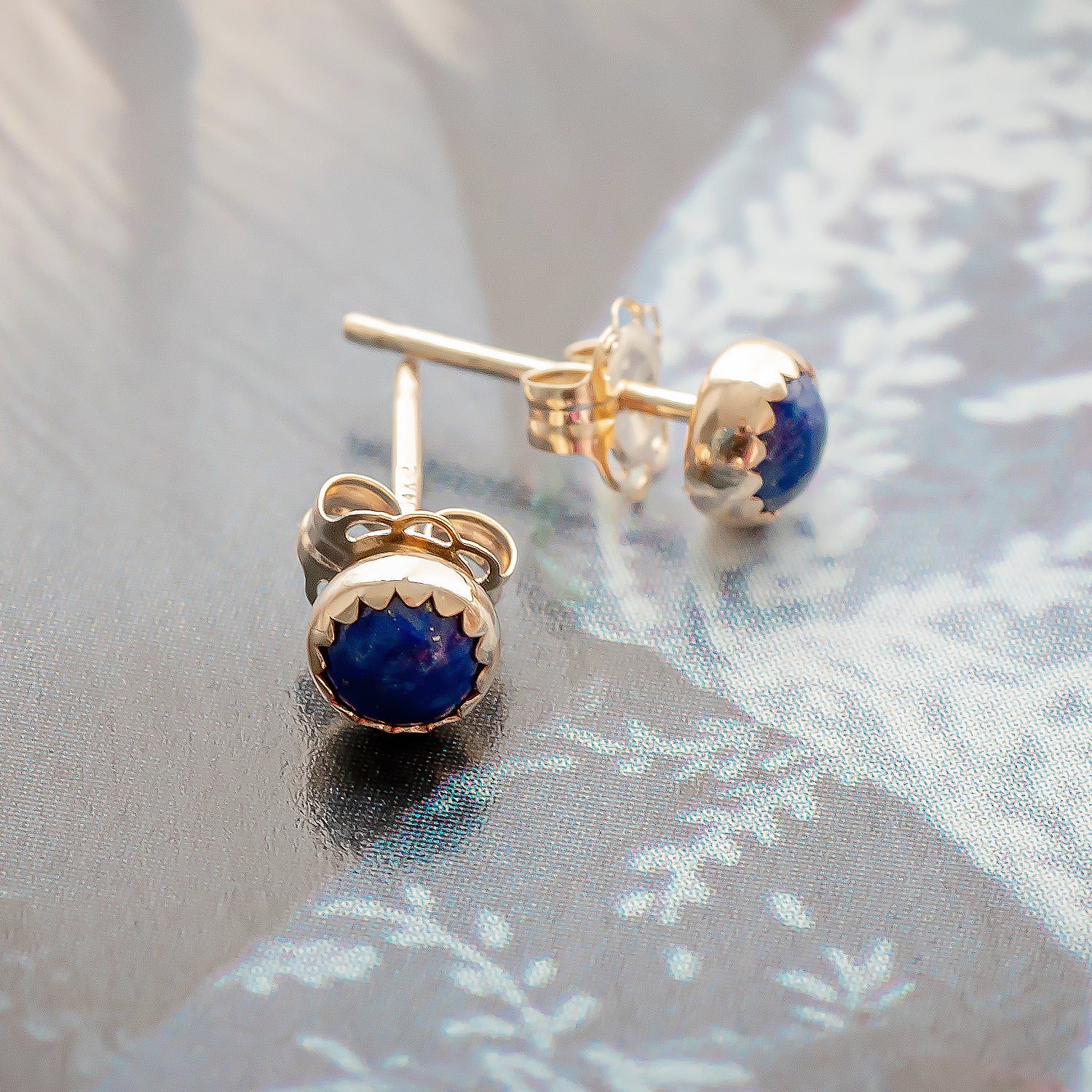 Lapis Lazuli Solid Gold Stud Earrings