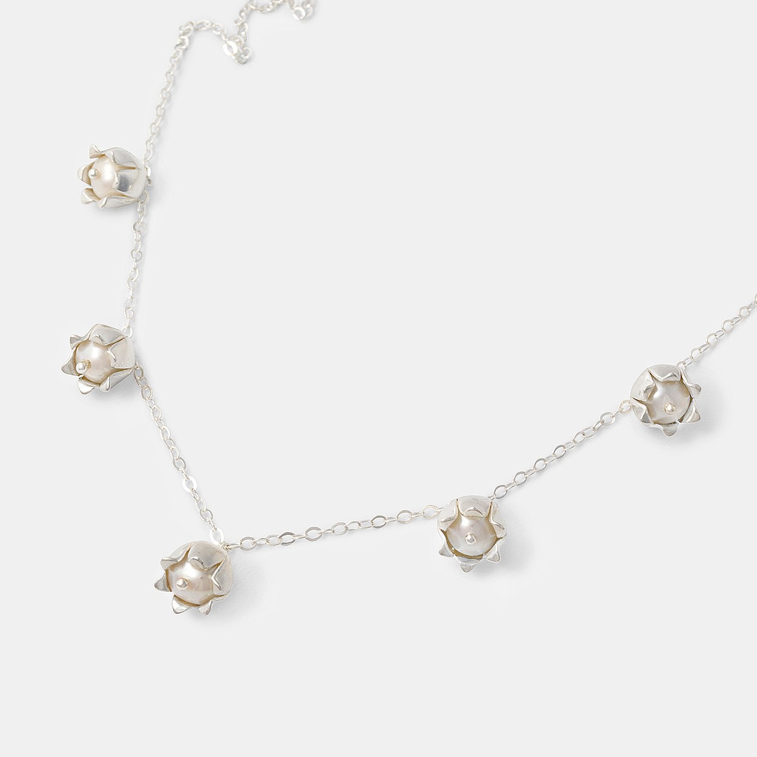 Lily of the Valley Necklace Pearl Silver Station Necklace