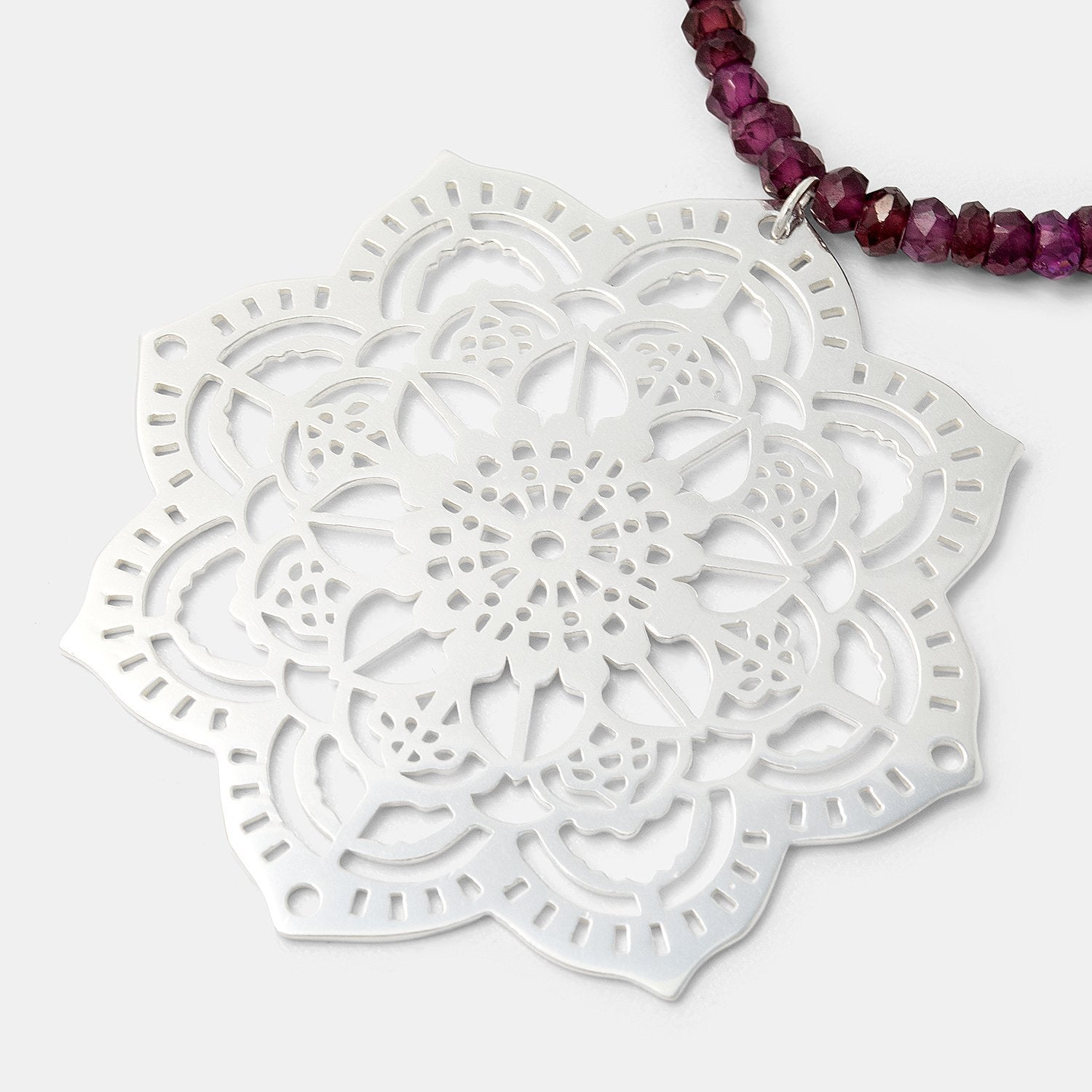 Mehndi mandala & rose garnet necklace - Simone Walsh Jewellery Australia