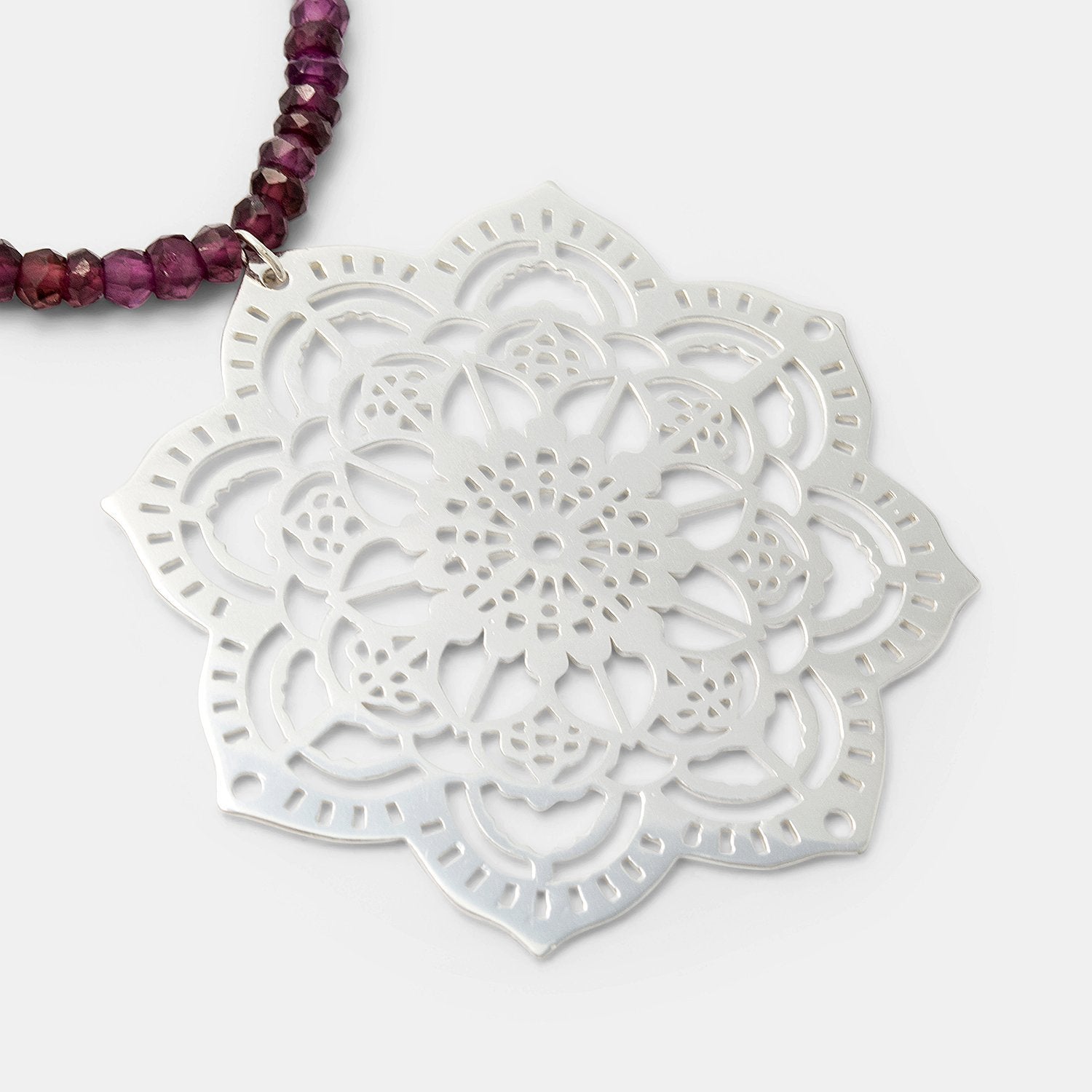 Mehndi mandala & rose garnet necklace - Simone Walsh Jewellery Australia