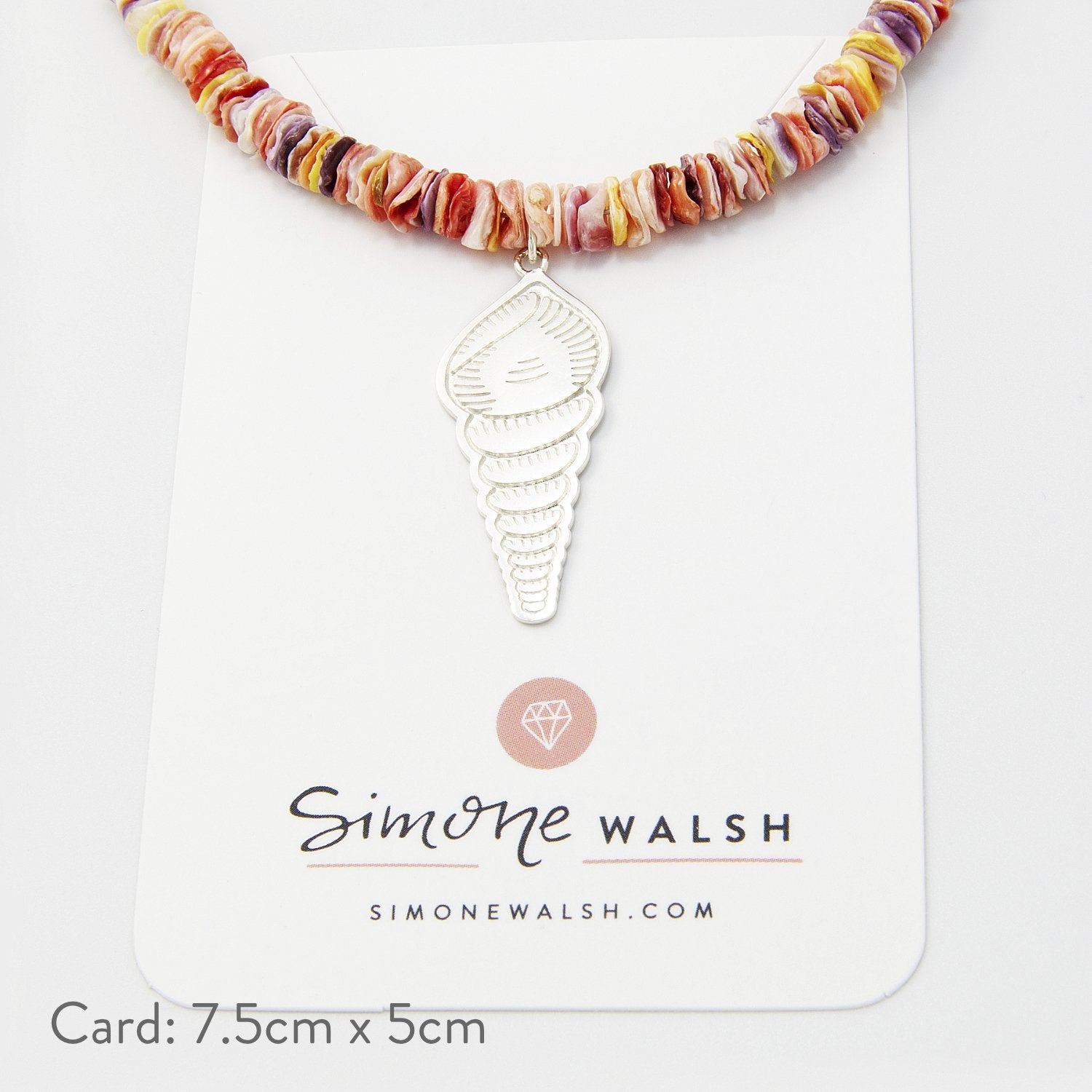 Spiral shell on scallop shell beaded necklace - Simone Walsh Jewellery Australia