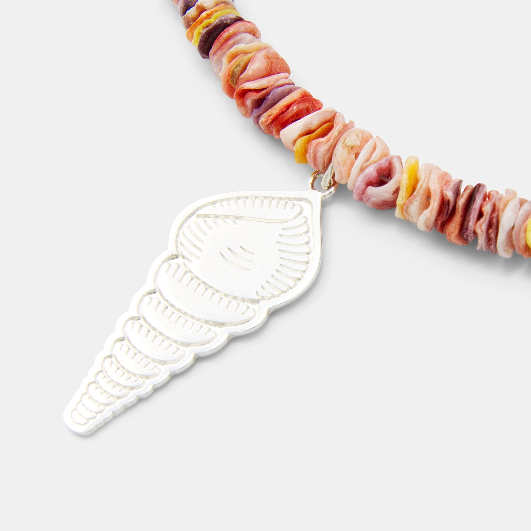 Spiral shell on scallop shell beaded necklace - Simone Walsh Jewellery Australia