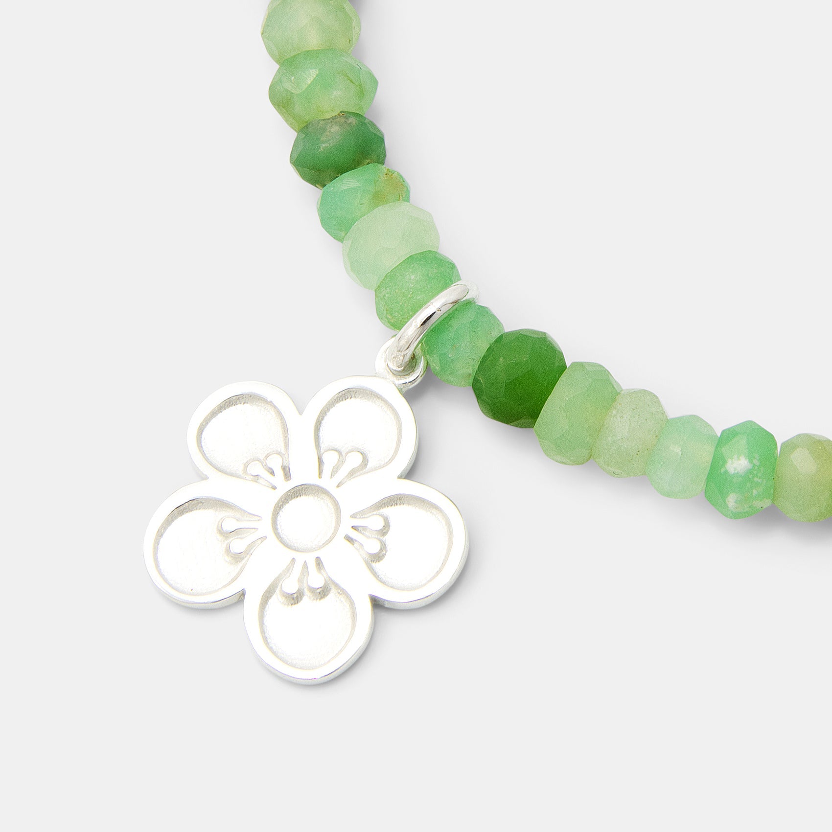 Tea Tree Flower on Chrysoprase Beaded Bracelet - Simone Walsh Jewellery Australia