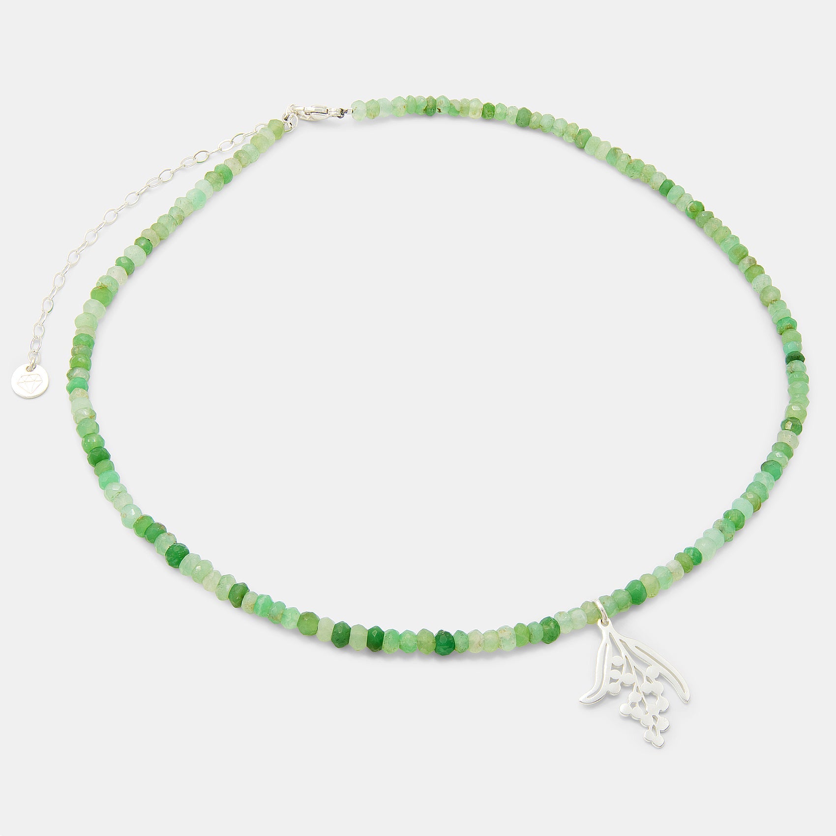 Wattle Branch on Chrysoprase Beaded Necklace - Simone Walsh Jewellery Australia