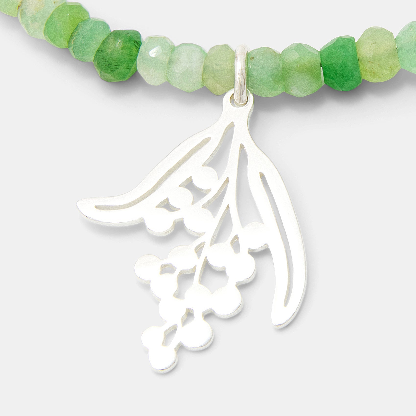 Wattle Branch on Chrysoprase Beaded Necklace - Simone Walsh Jewellery Australia