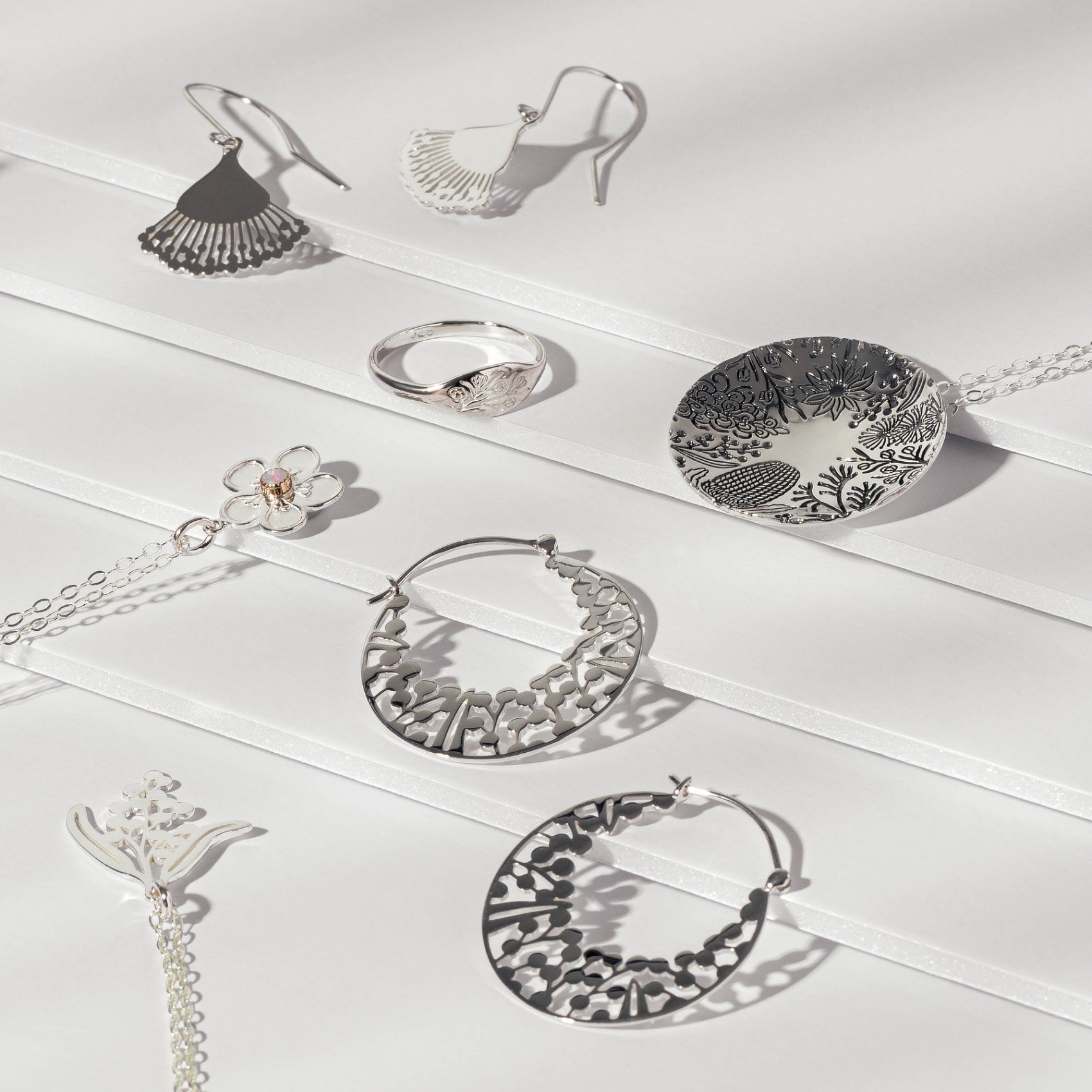 Wattle Branch Silver Pendant Necklace - Simone Walsh Jewellery Australia