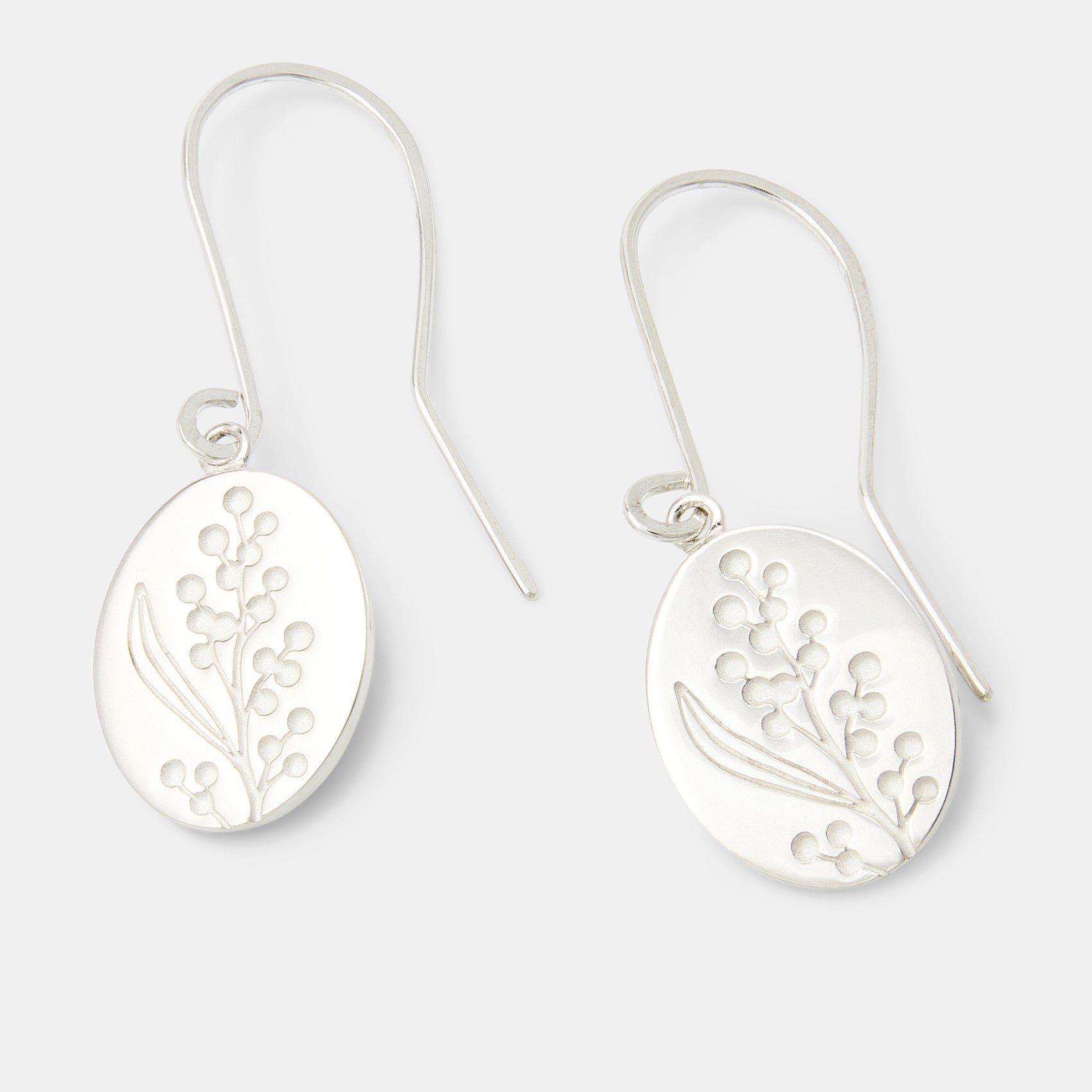 Wattle Flowers Oval Drop Earrings Sterling Silver Jewellery